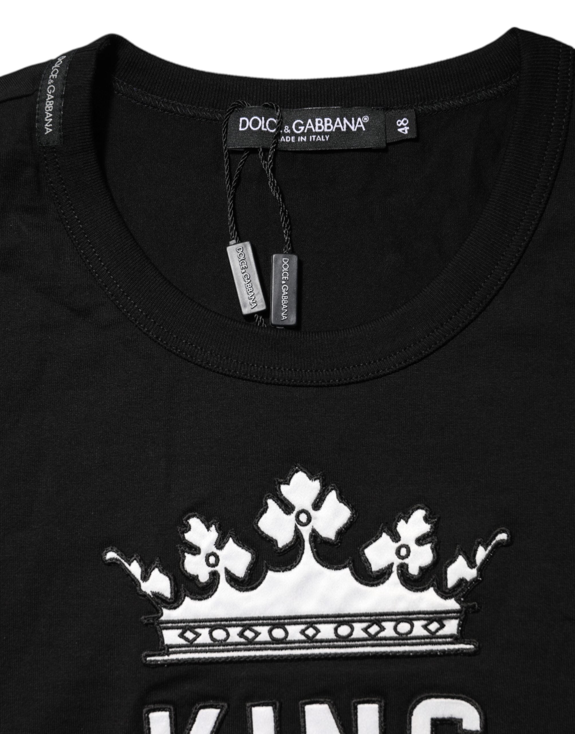 Camiseta negra de algodón con cuello redondo DG King Crown de Dolce & Gabbana-4