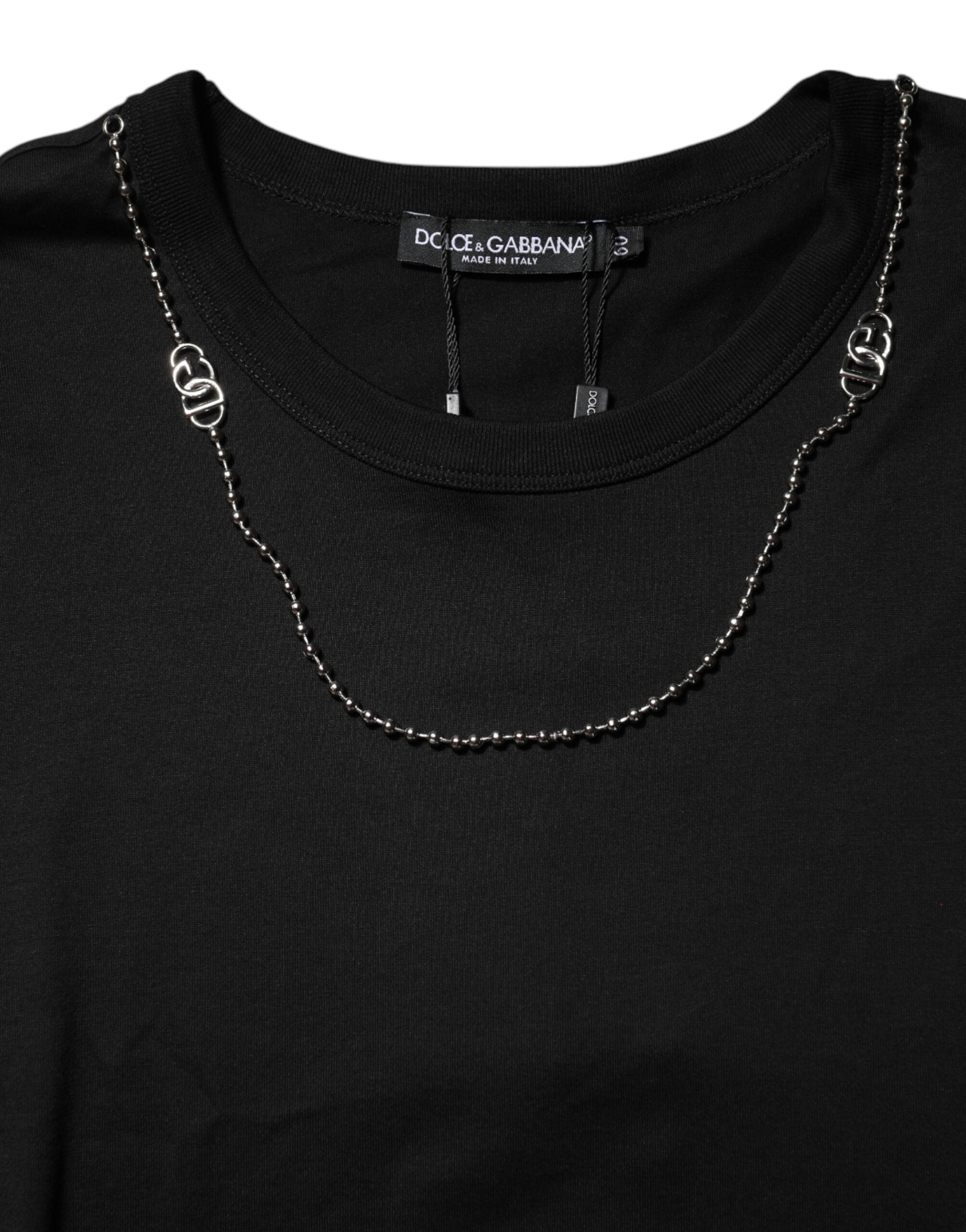 Dolce & Gabbana Schwarzes Ketten-T-Shirt aus Baumwolle mit Rundhalsausschnitt-4