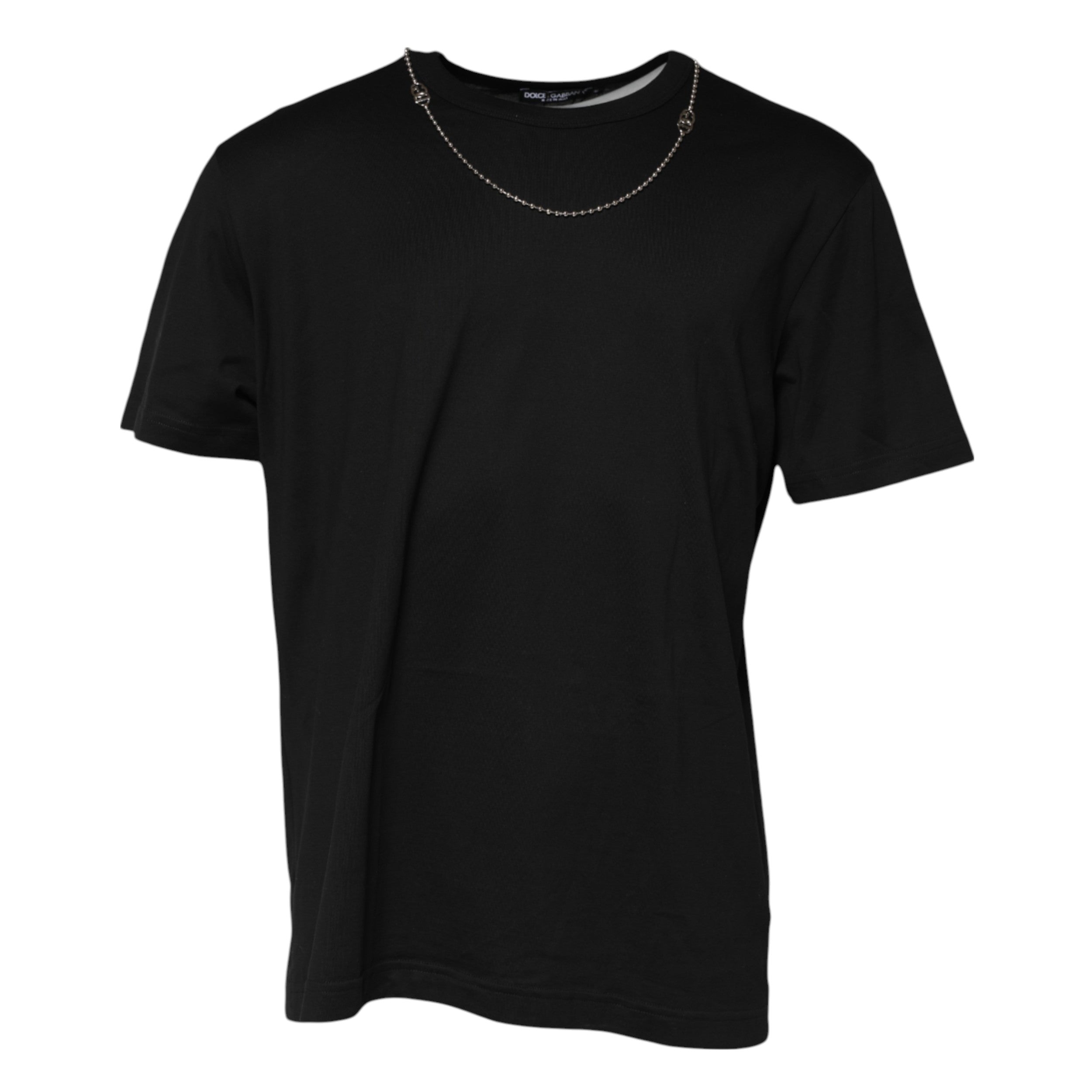 Dolce & Gabbana Schwarzes Ketten-T-Shirt aus Baumwolle mit Rundhalsausschnitt-1