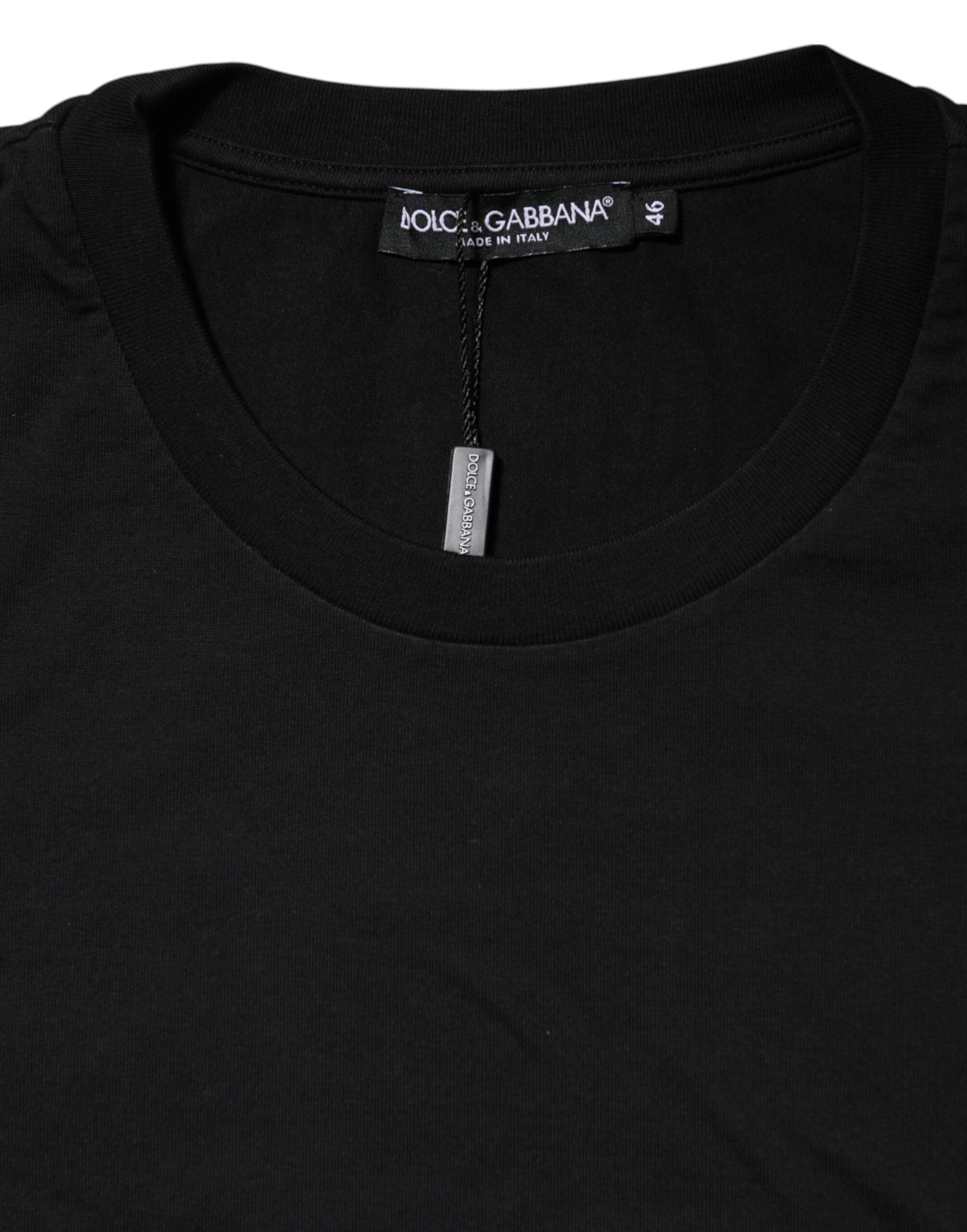 Camiseta Dolce & Gabbana de algodón con cuello redondo y estampado de logotipo negro para hombre-4