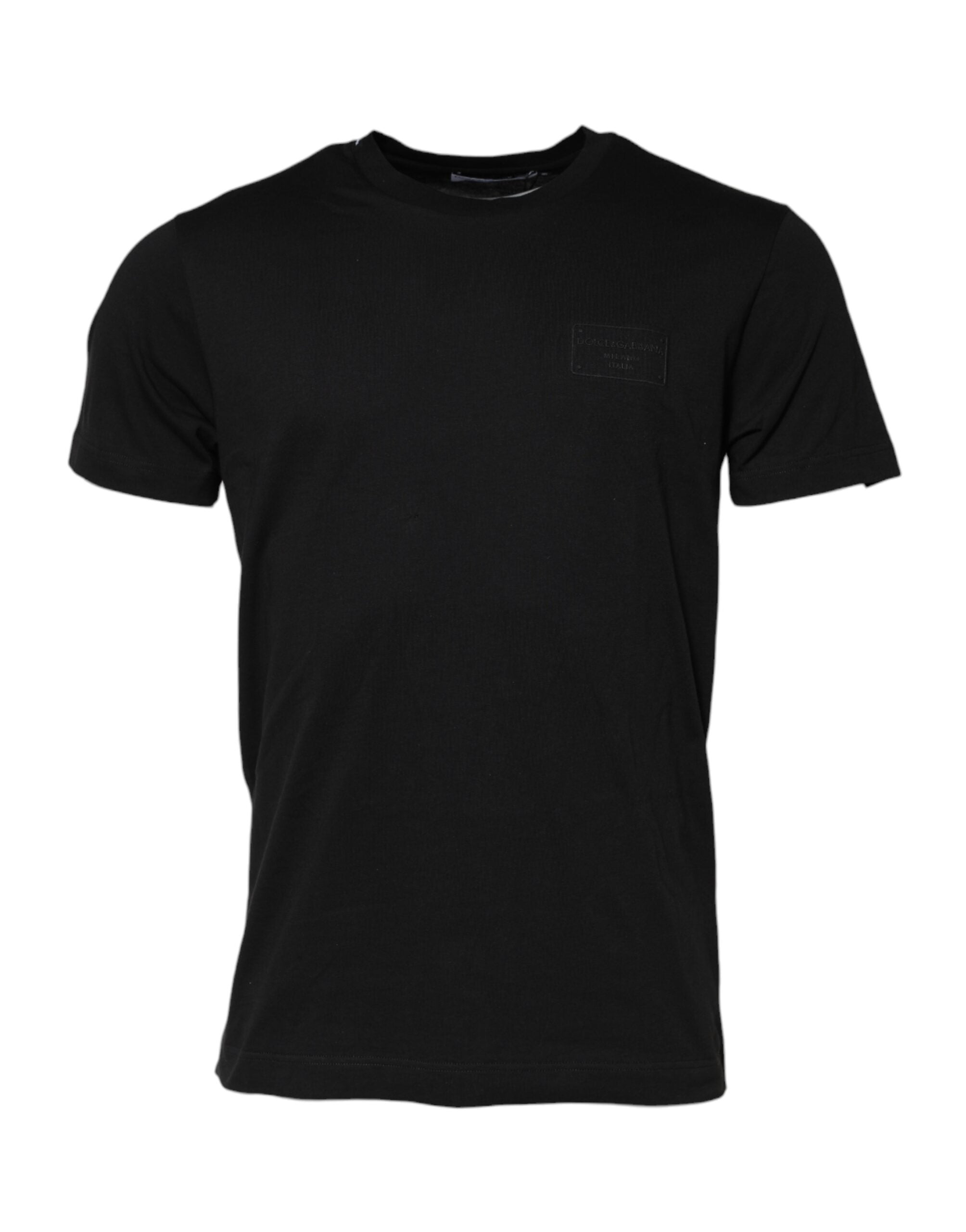 Dolce & Gabbana Black Logo Plaque Cotton T-Shirt with Crew Neck