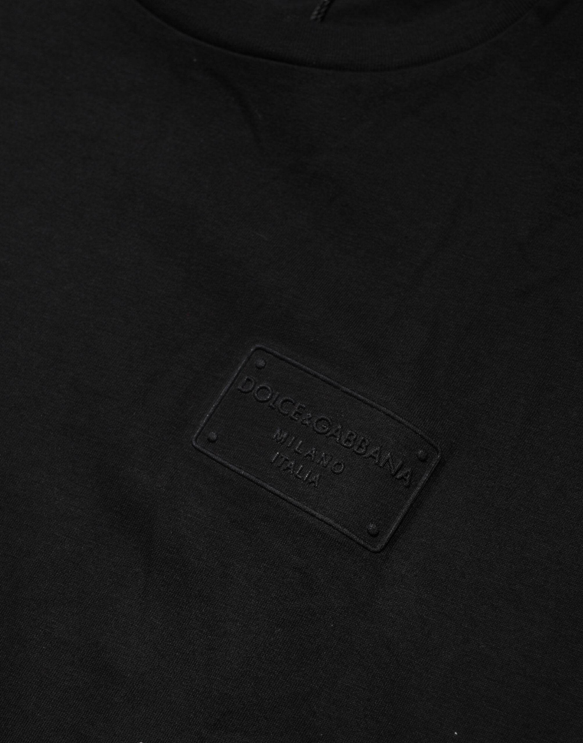 Camiseta de algodón con cuello redondo y placa del logotipo de Dolce & Gabbana en negro-5