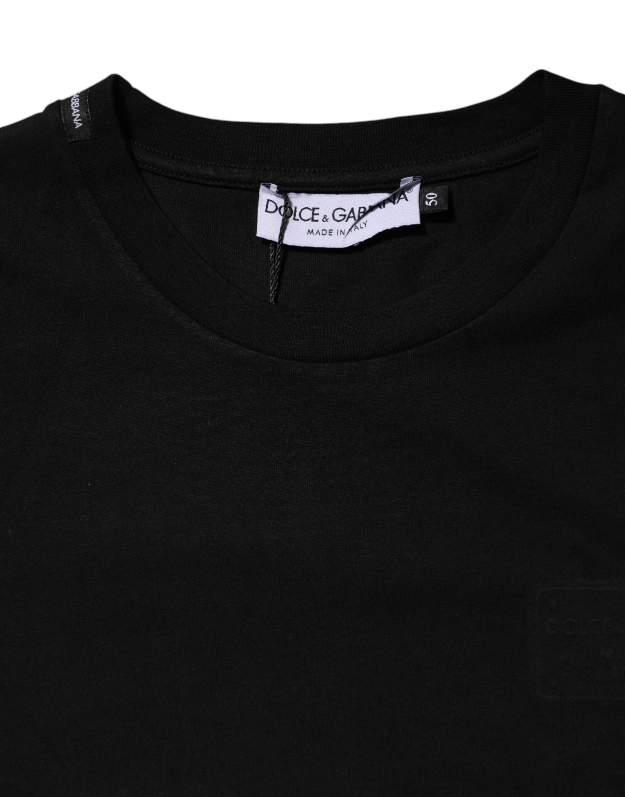 Dolce & Gabbana black cotton T-shirt with round neck and short sleeves-4