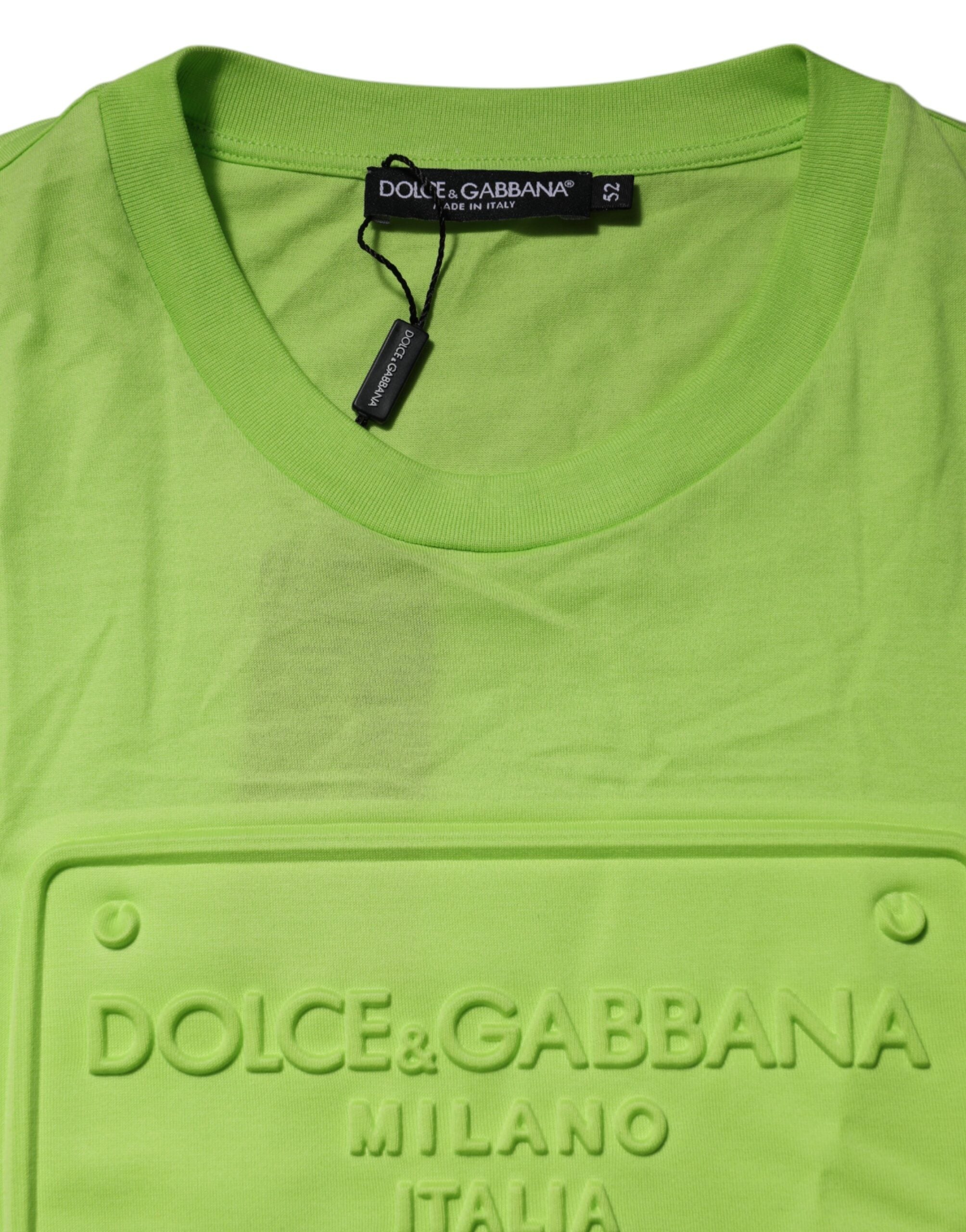 Dolce & Gabbana green T-shirt with embossed logo and round neck made of cotton-4