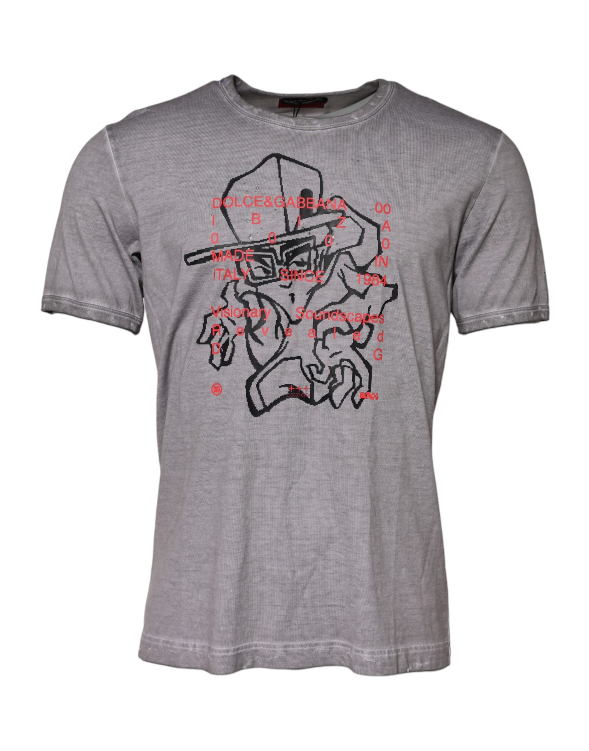 Dolce & Gabbana grey round neck cotton t-shirt with graphic print-1
