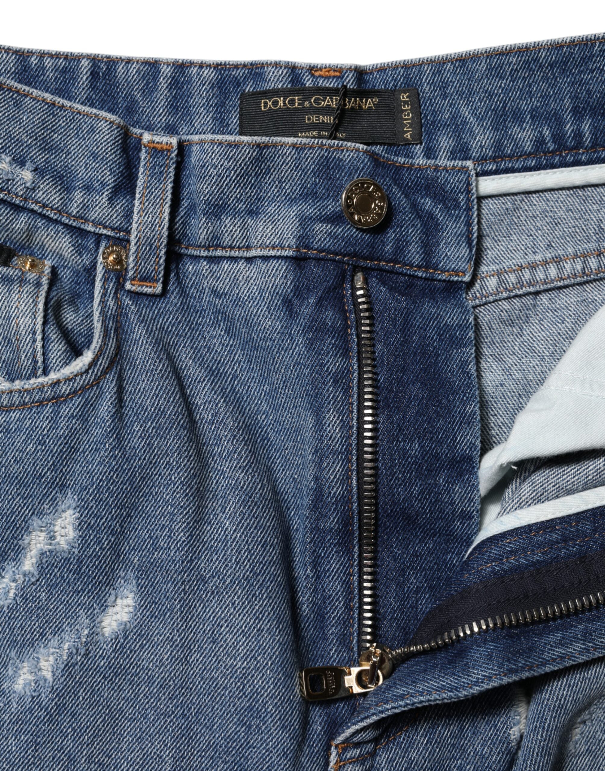 Dolce & Gabbana Blaue AMBER Zerrissene Denim-Jeans mit hoher Taille-4
