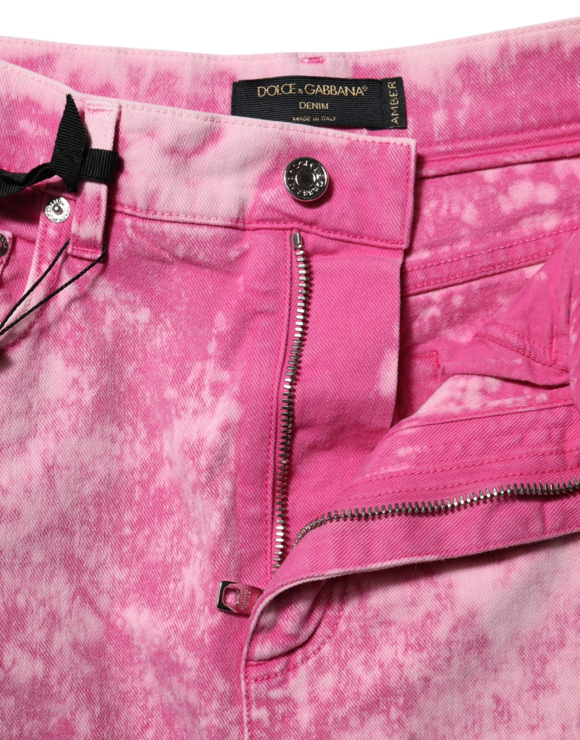 Dolce & Gabbana pink tie-dye jeans with a high waist and tapered denim-4