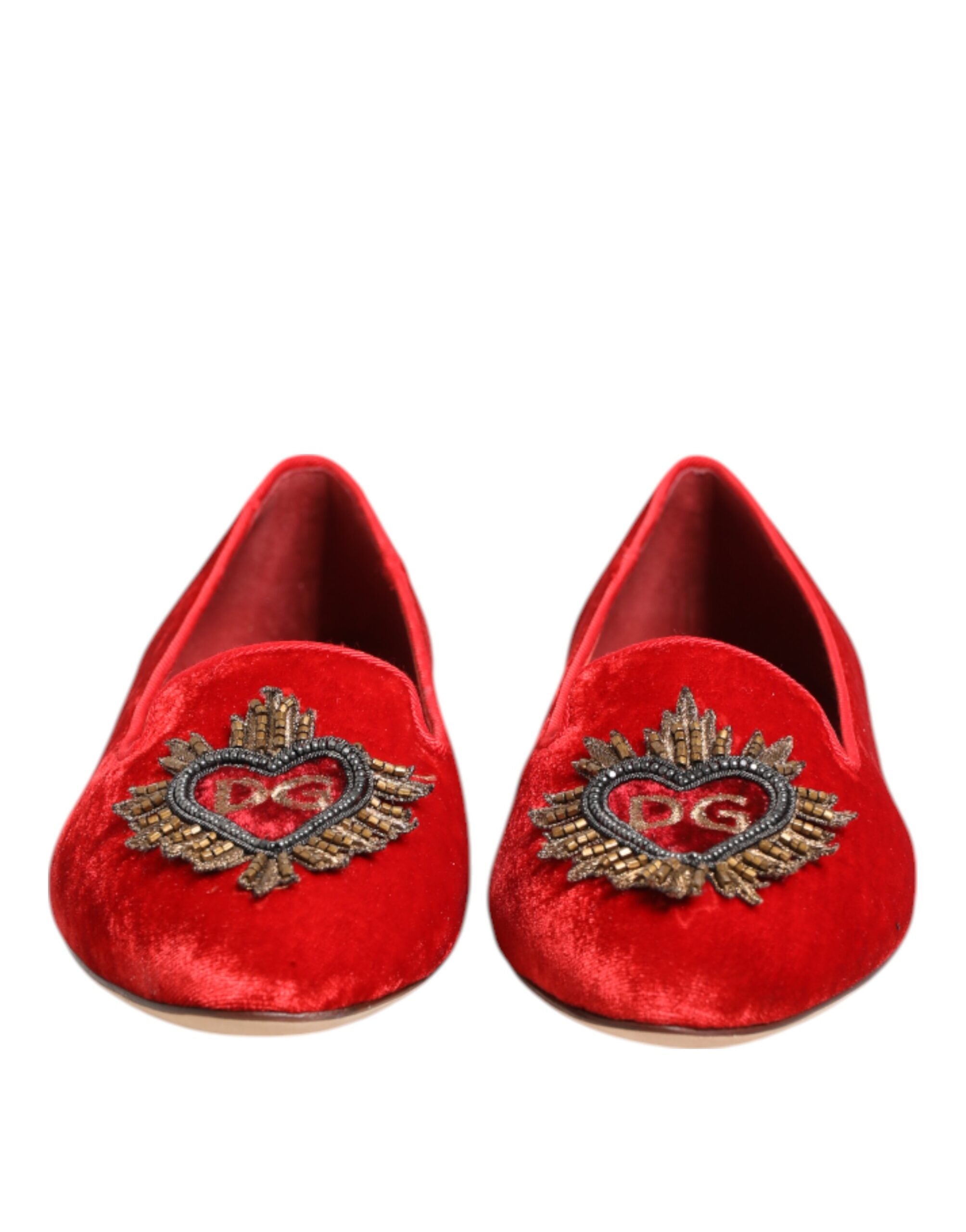 Dolce & Gabbana Rot Samt DG Herz Loafers Flats Schuhe-4