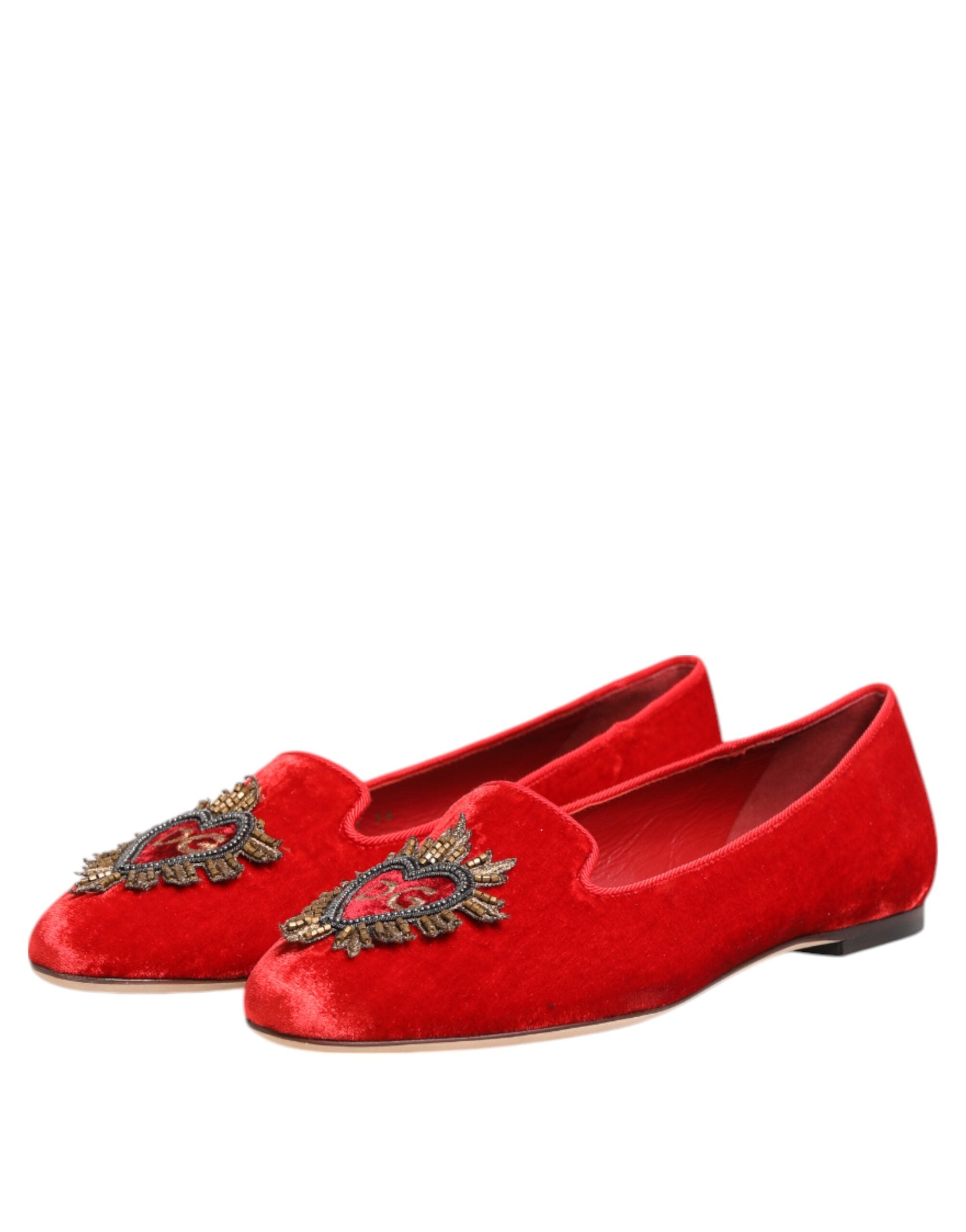Dolce & Gabbana Rot Samt DG Herz Loafers Flats Schuhe-3
