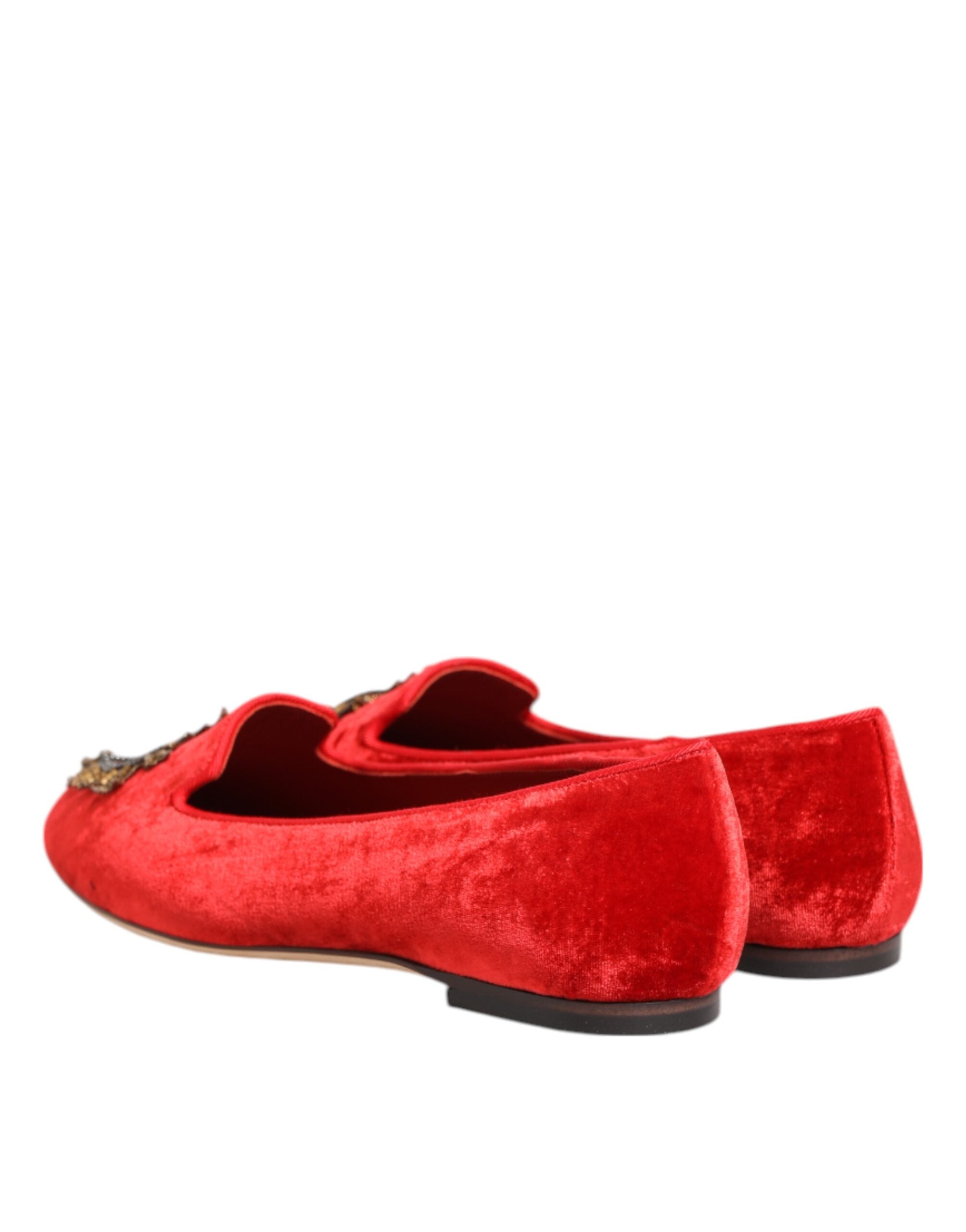 Dolce & Gabbana Rot Samt DG Herz Loafers Flats Schuhe-6
