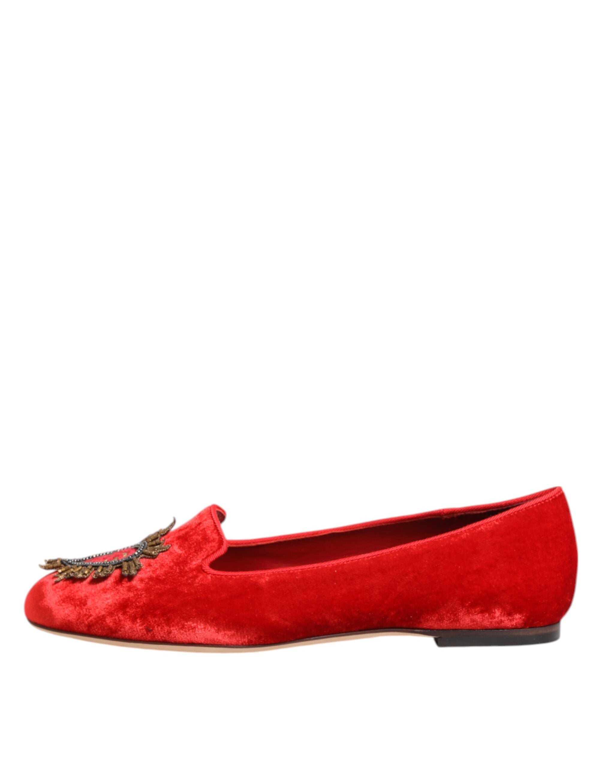 Dolce & Gabbana Rot Samt DG Herz Loafers Flats Schuhe-7