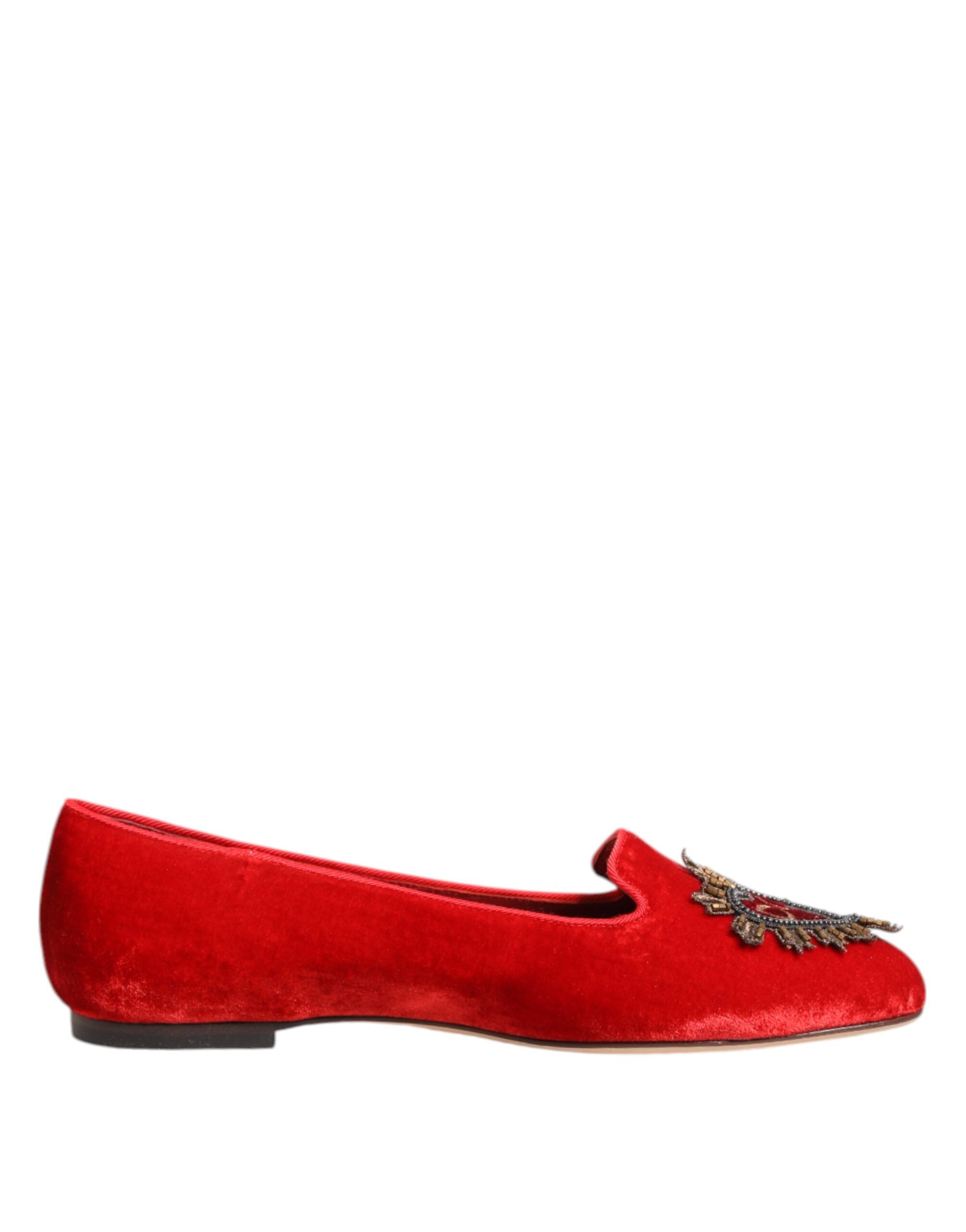 Dolce & Gabbana Rot Samt DG Herz Loafers Flats Schuhe-2