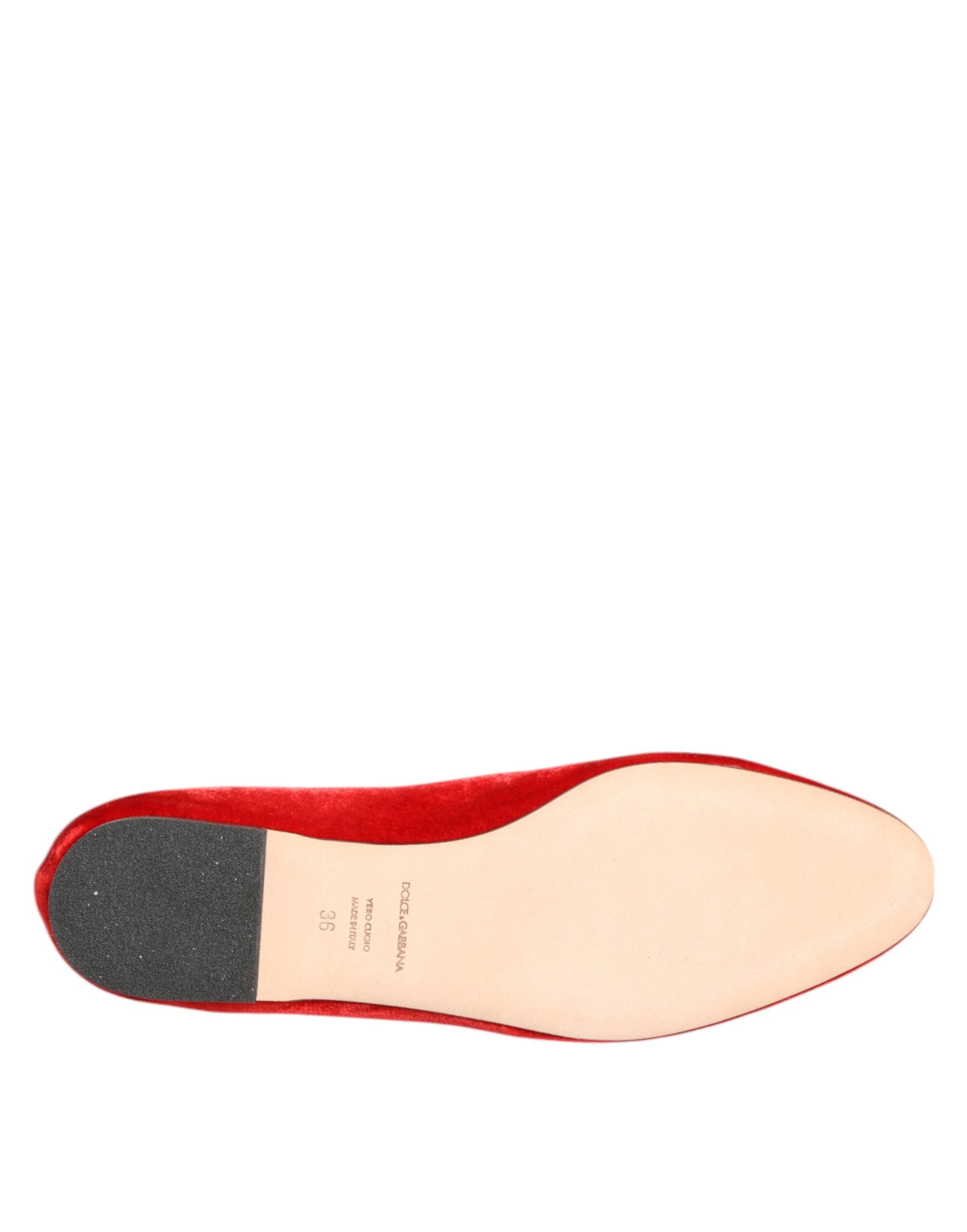 Dolce & Gabbana Rot Samt DG Herz Loafers Flats Schuhe-8