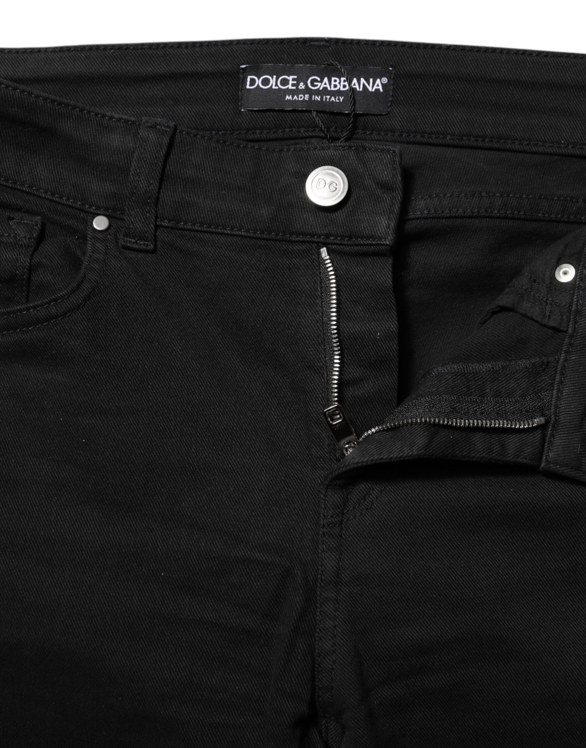 Vaqueros ajustados negros de Dolce & Gabbana en algodón con cintura media -4