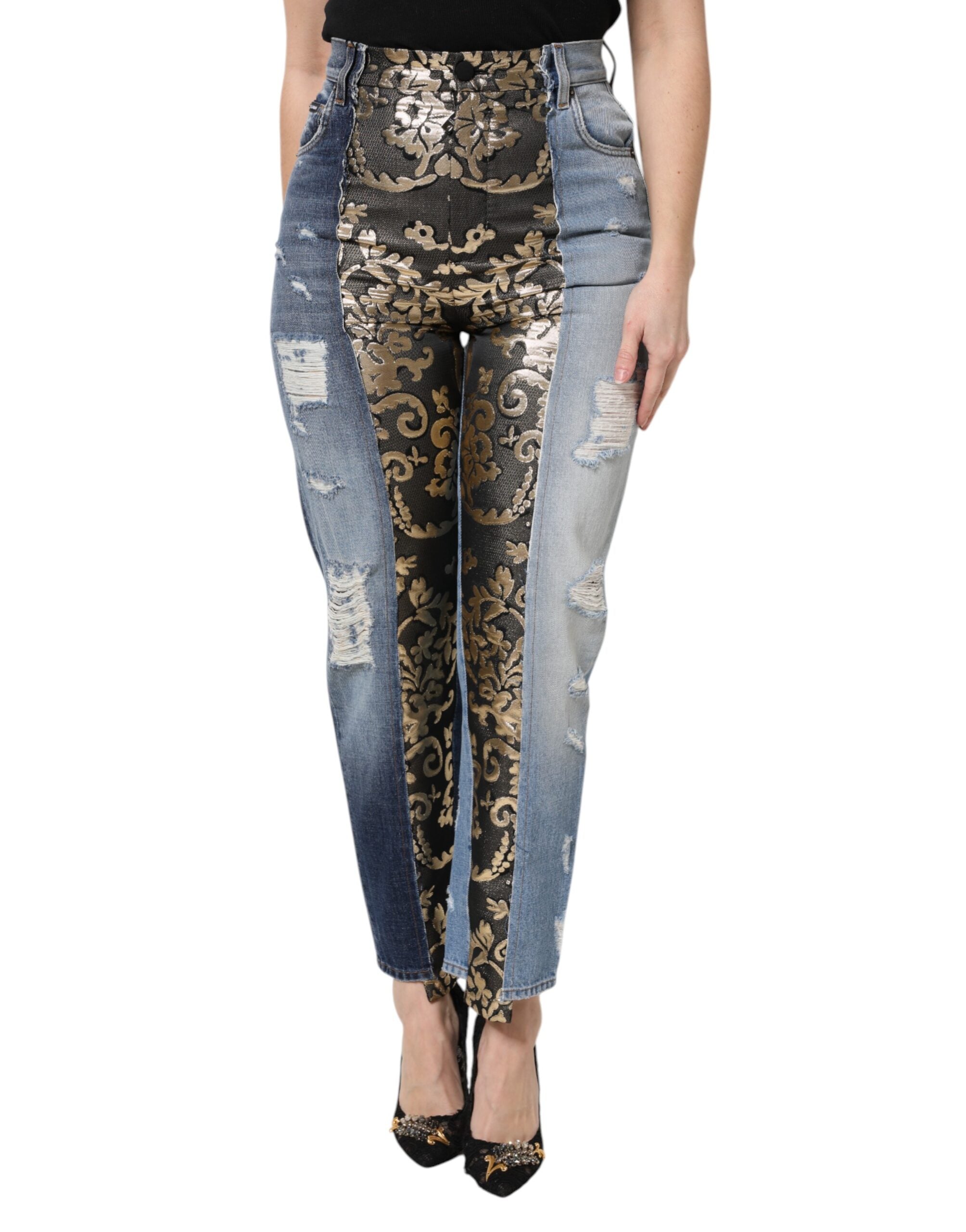 Dolce & Gabbana Mehrfarbige konisch zulaufende Denim-Jeans mit Patchwork-2