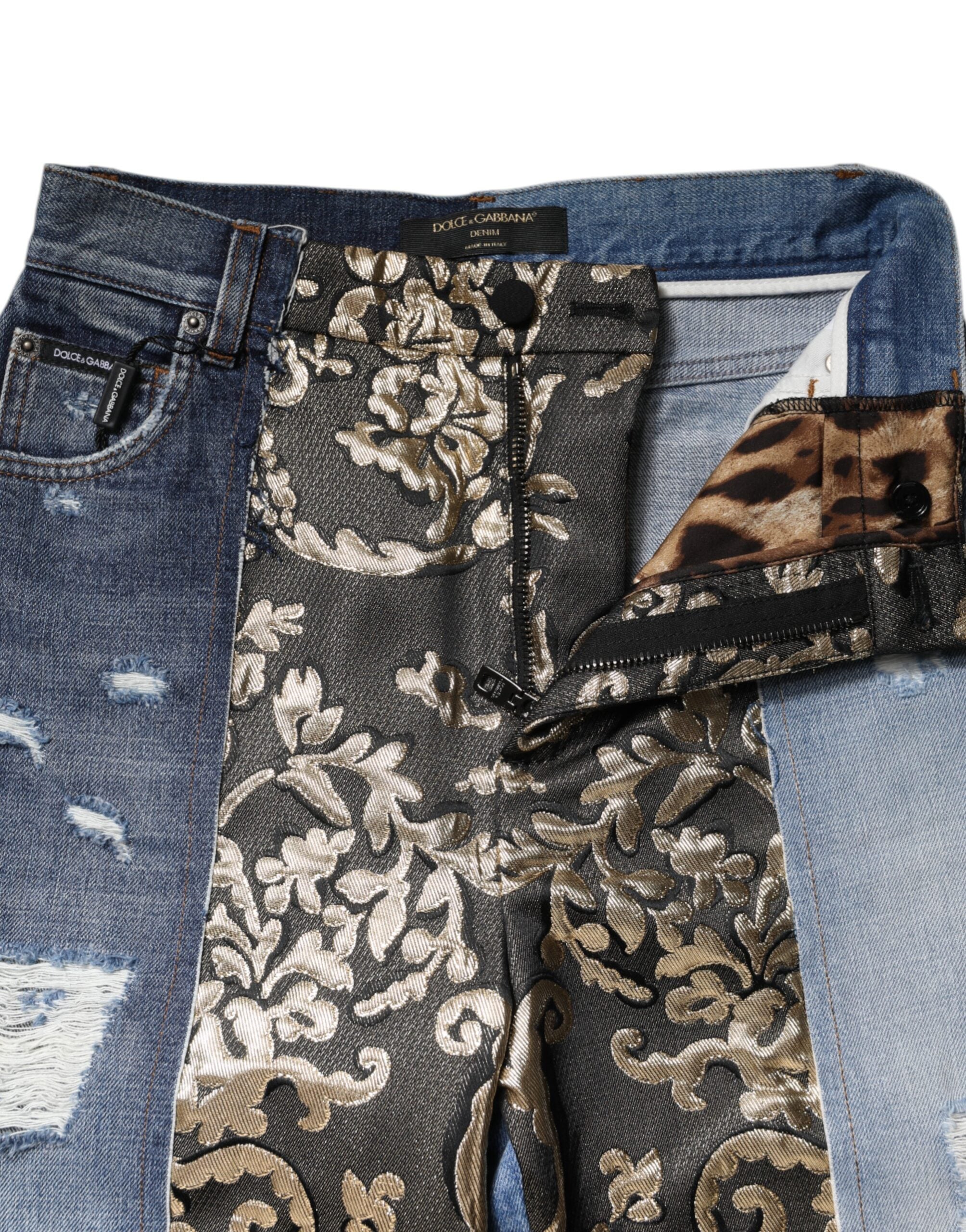 Dolce & Gabbana Mehrfarbige konisch zulaufende Denim-Jeans mit Patchwork-6