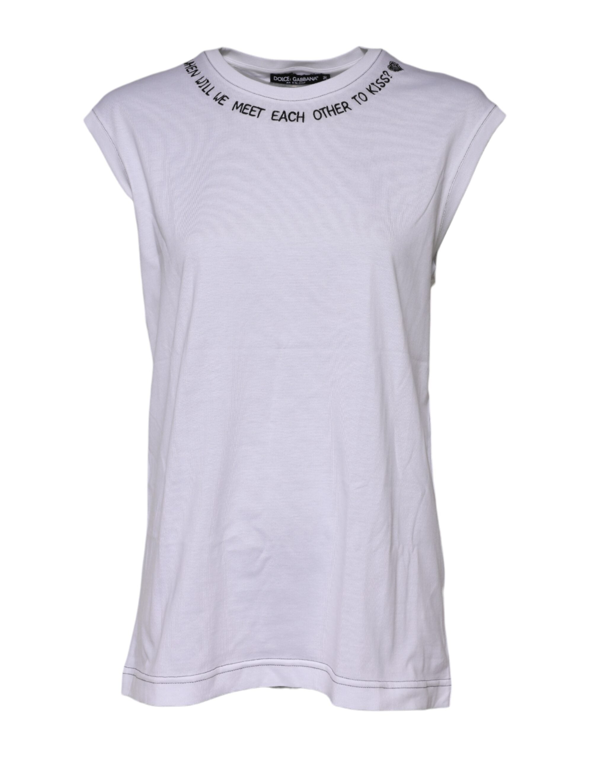 Dolce & Gabbana White sleeveless printed cotton tank top