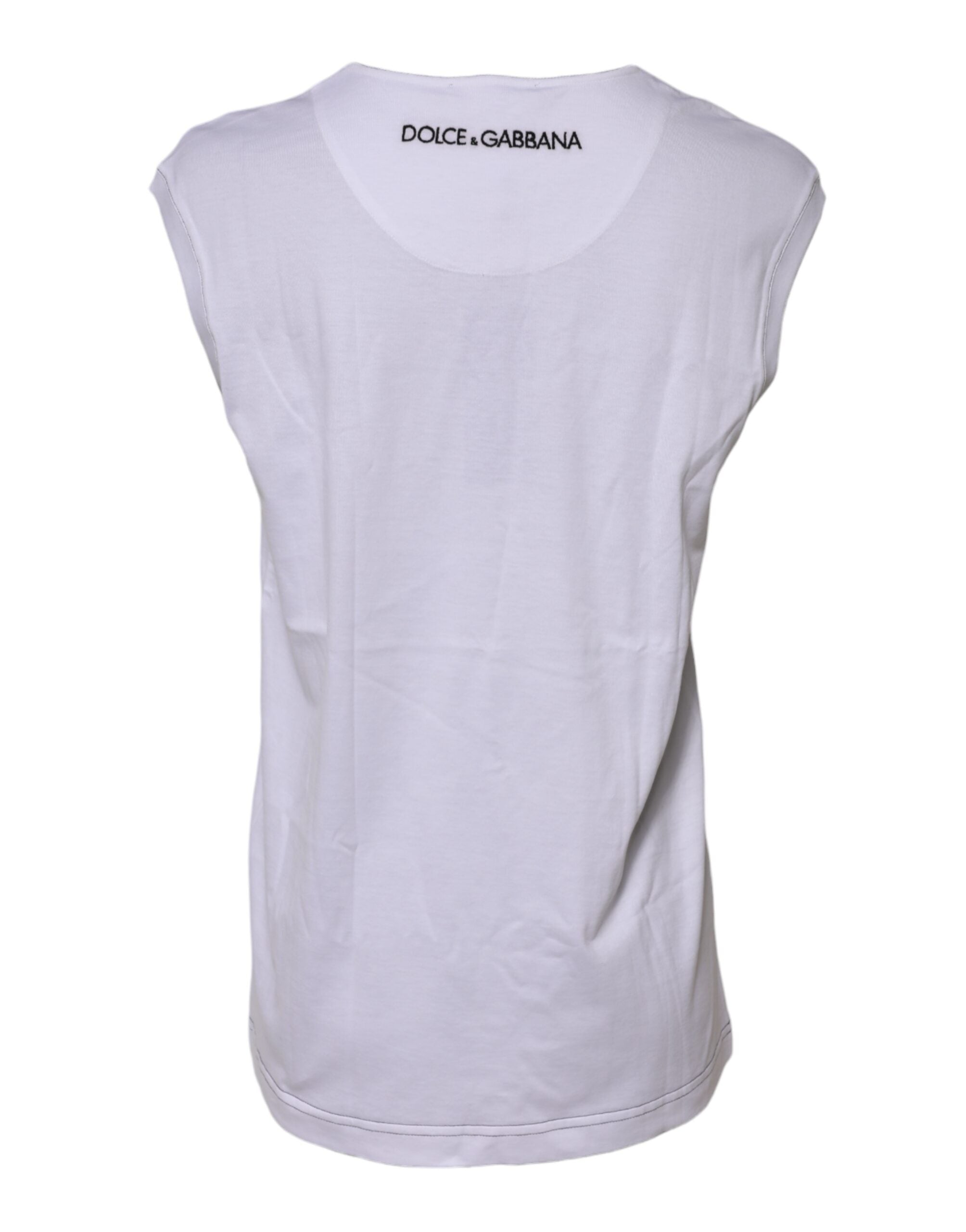 Dolce & Gabbana Top de tirantes de algodón blanco sin mangas estampado-3