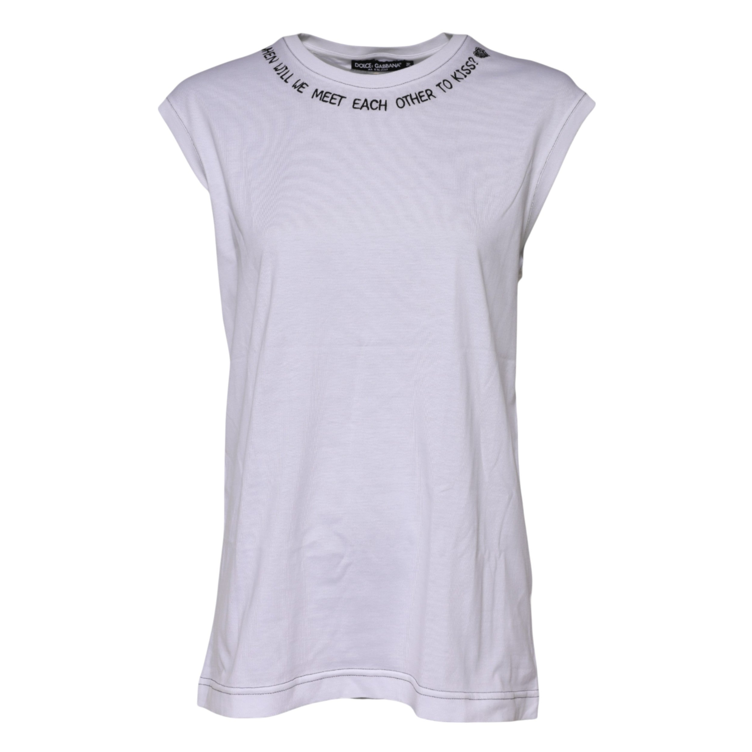 Dolce & Gabbana Top de tirantes de algodón blanco sin mangas estampado-5