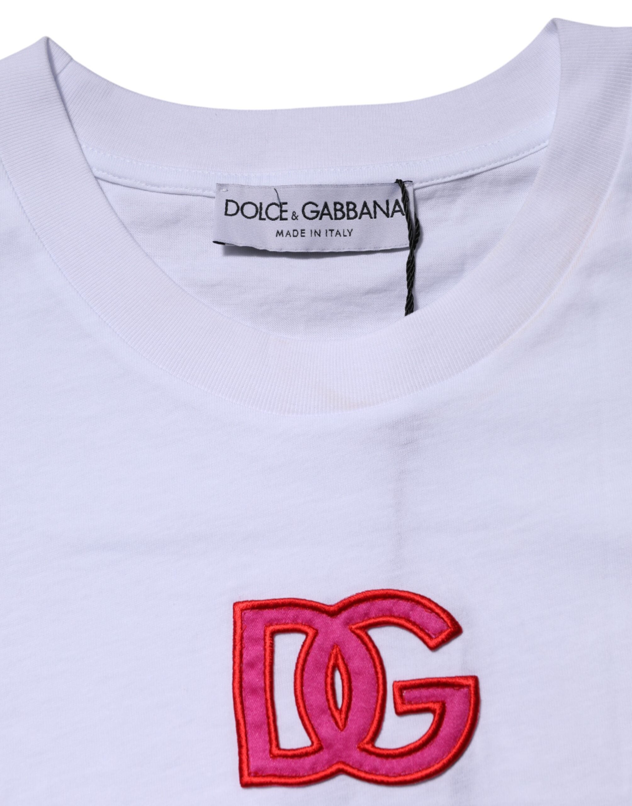 Dolce & Gabbana White Cotton T-Shirt with DG Logo Embroidery -4
