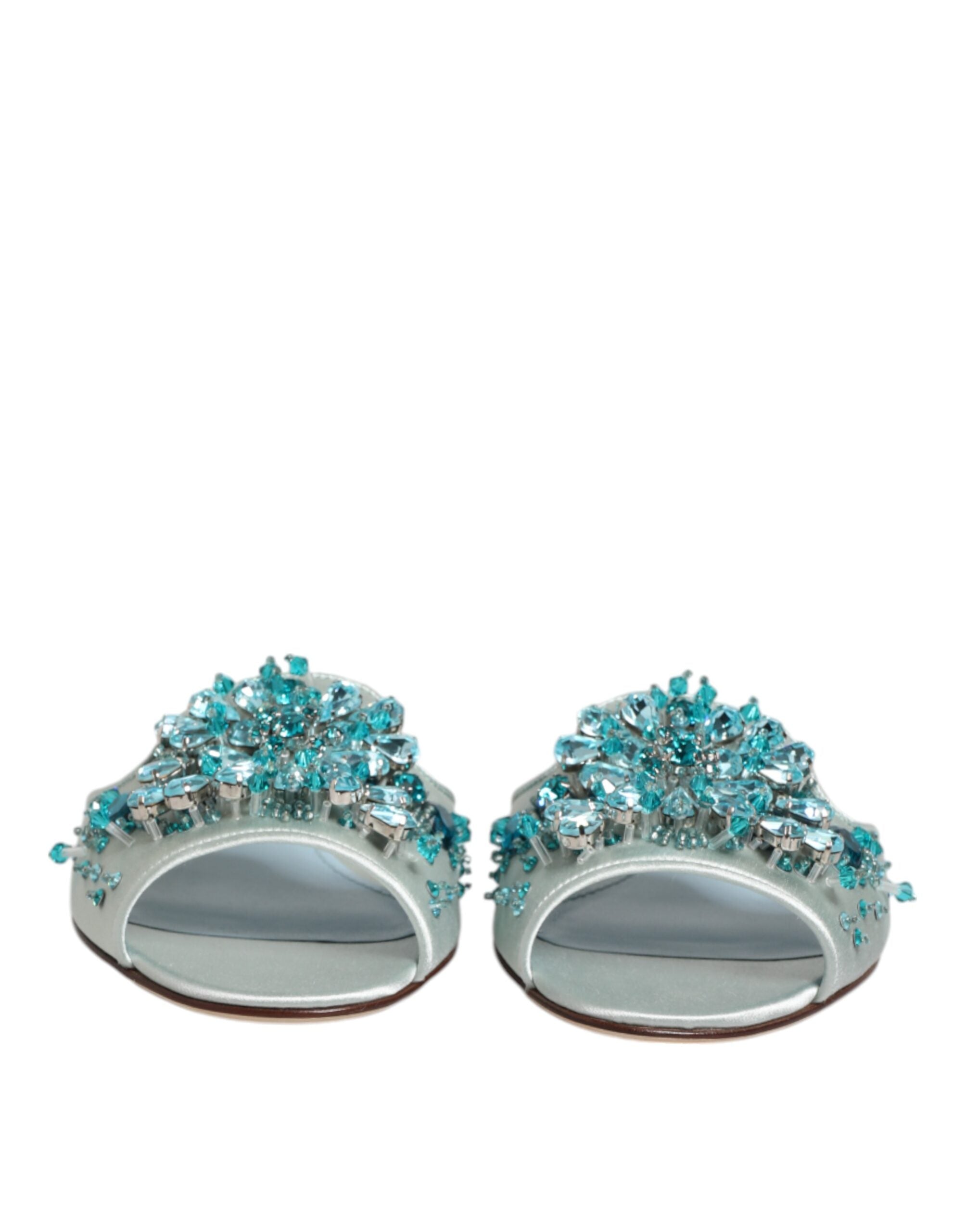 Dolce & Gabbana Silber blaue Leder Perlen verschönern Slide Schuhe-5