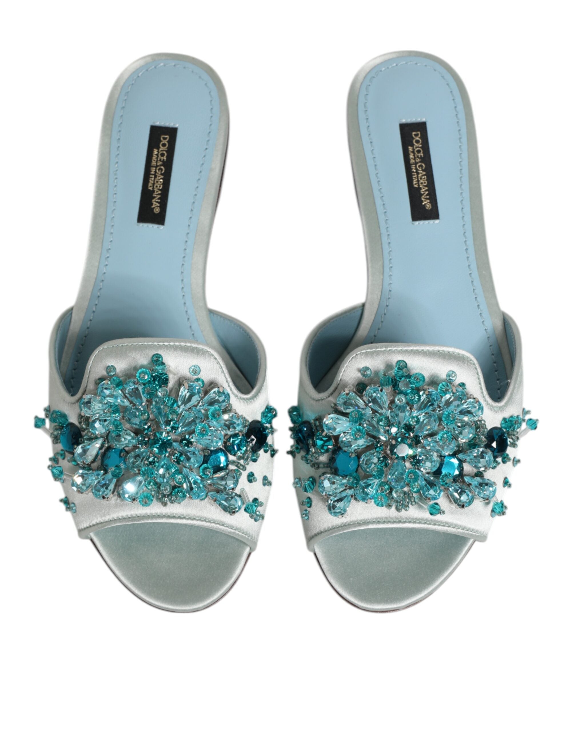 Dolce & Gabbana Silber blaue Leder Perlen verschönern Slide Schuhe-4
