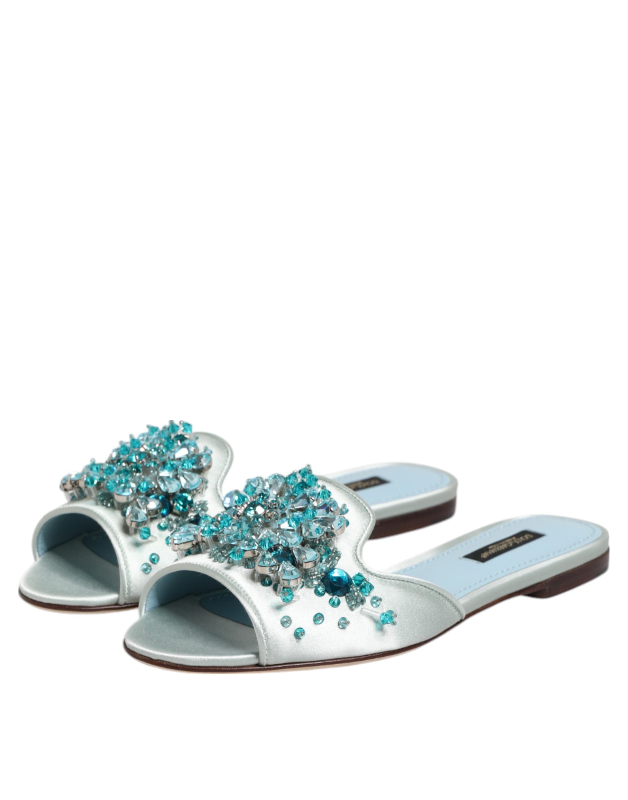 Dolce & Gabbana Silber blaue Leder Perlen verschönern Slide Schuhe-2