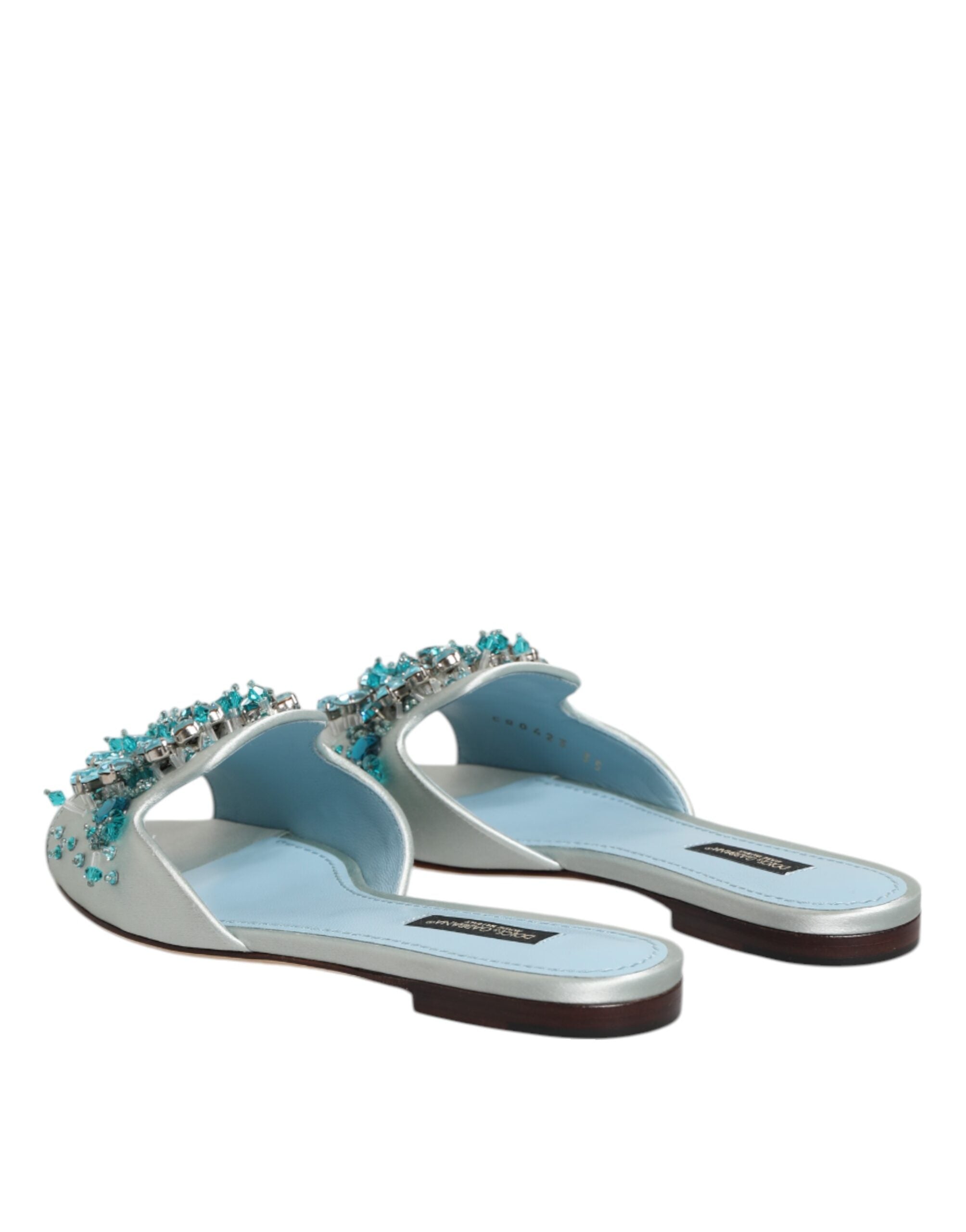 Dolce & Gabbana Silber blaue Leder Perlen verschönern Slide Schuhe-6