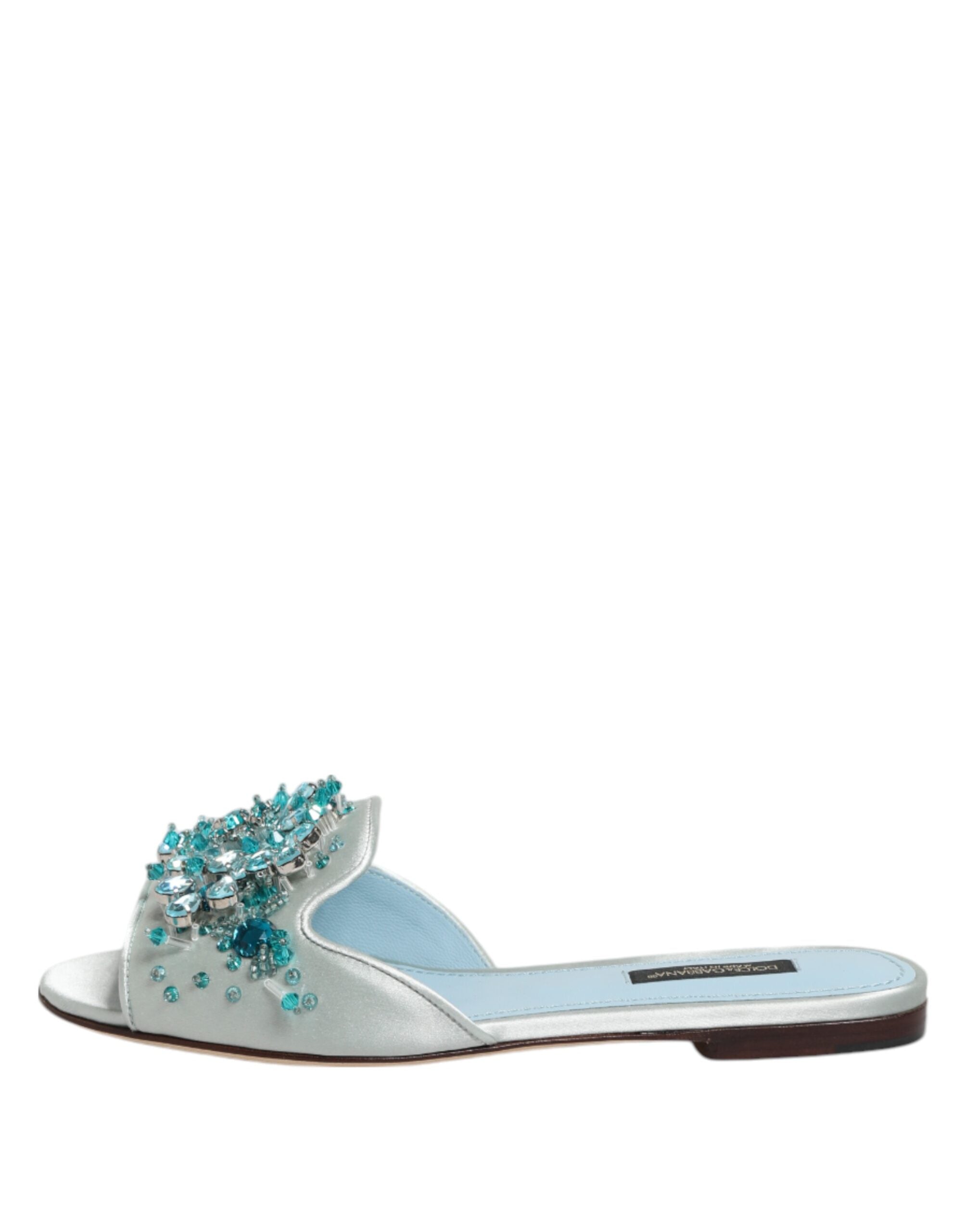 Dolce & Gabbana Silber blaue Leder Perlen verschönern Slide Schuhe-7