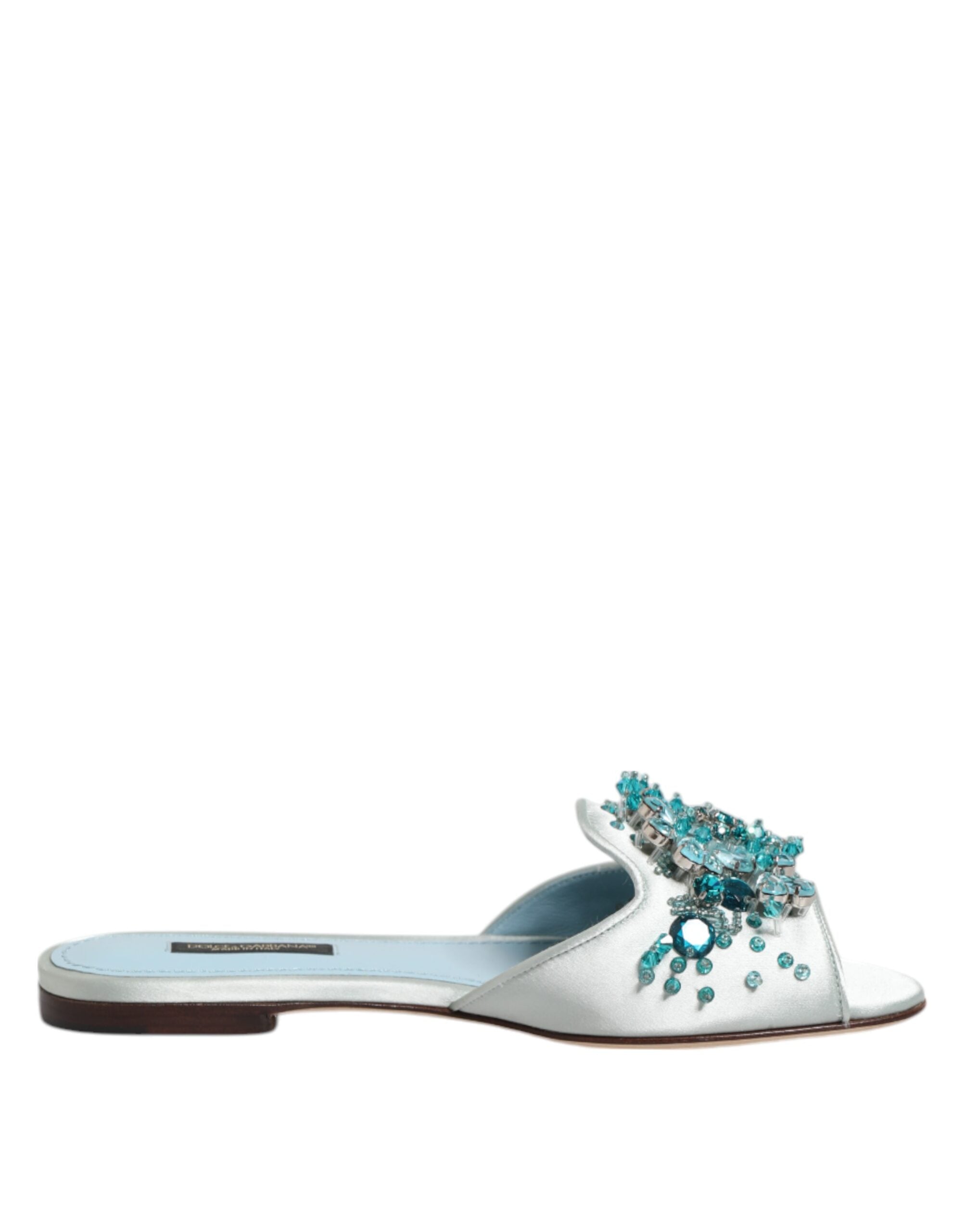 Dolce & Gabbana Silber blaue Leder Perlen verschönern Slide Schuhe-3
