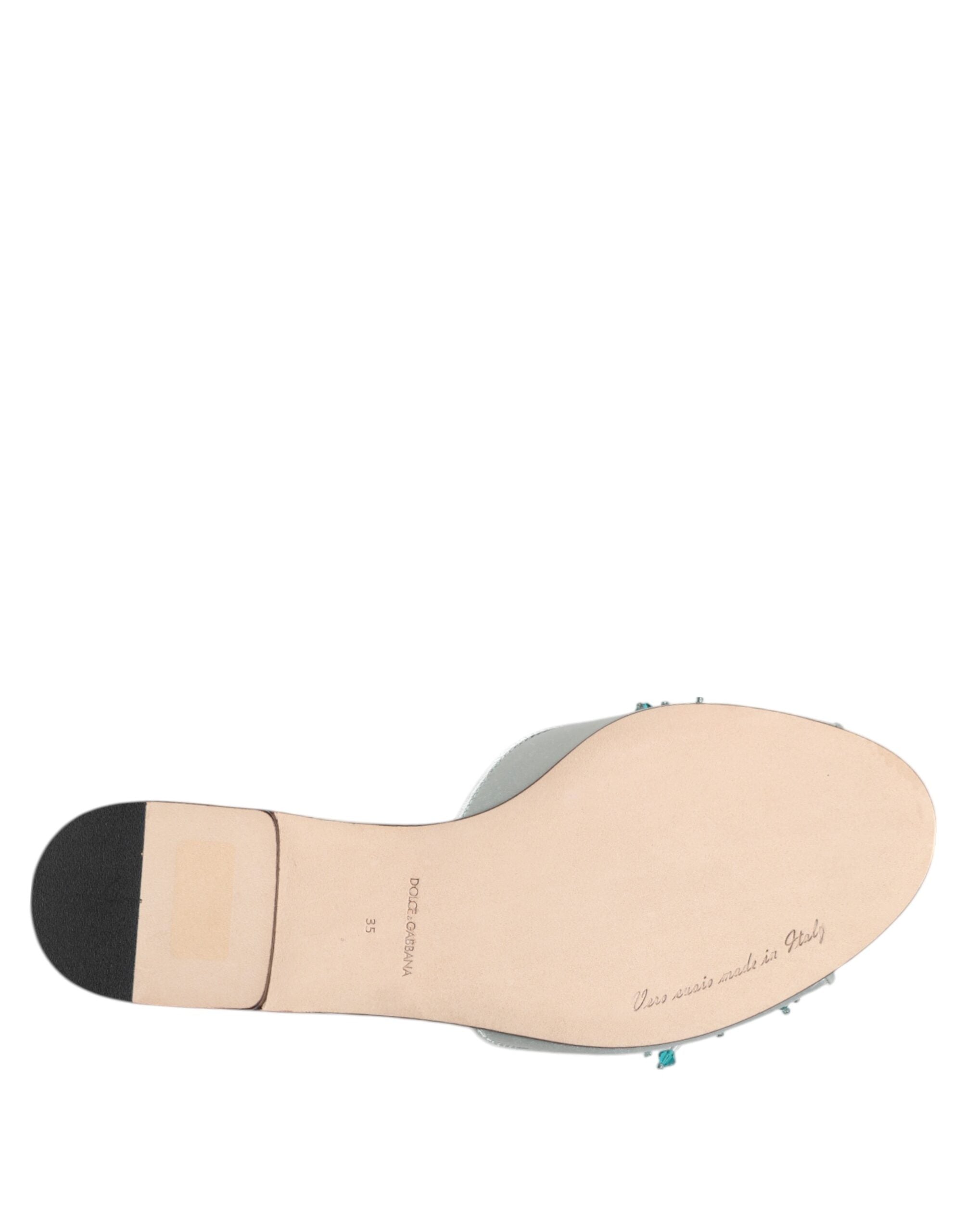 Dolce & Gabbana Silber blaue Leder Perlen verschönern Slide Schuhe-8