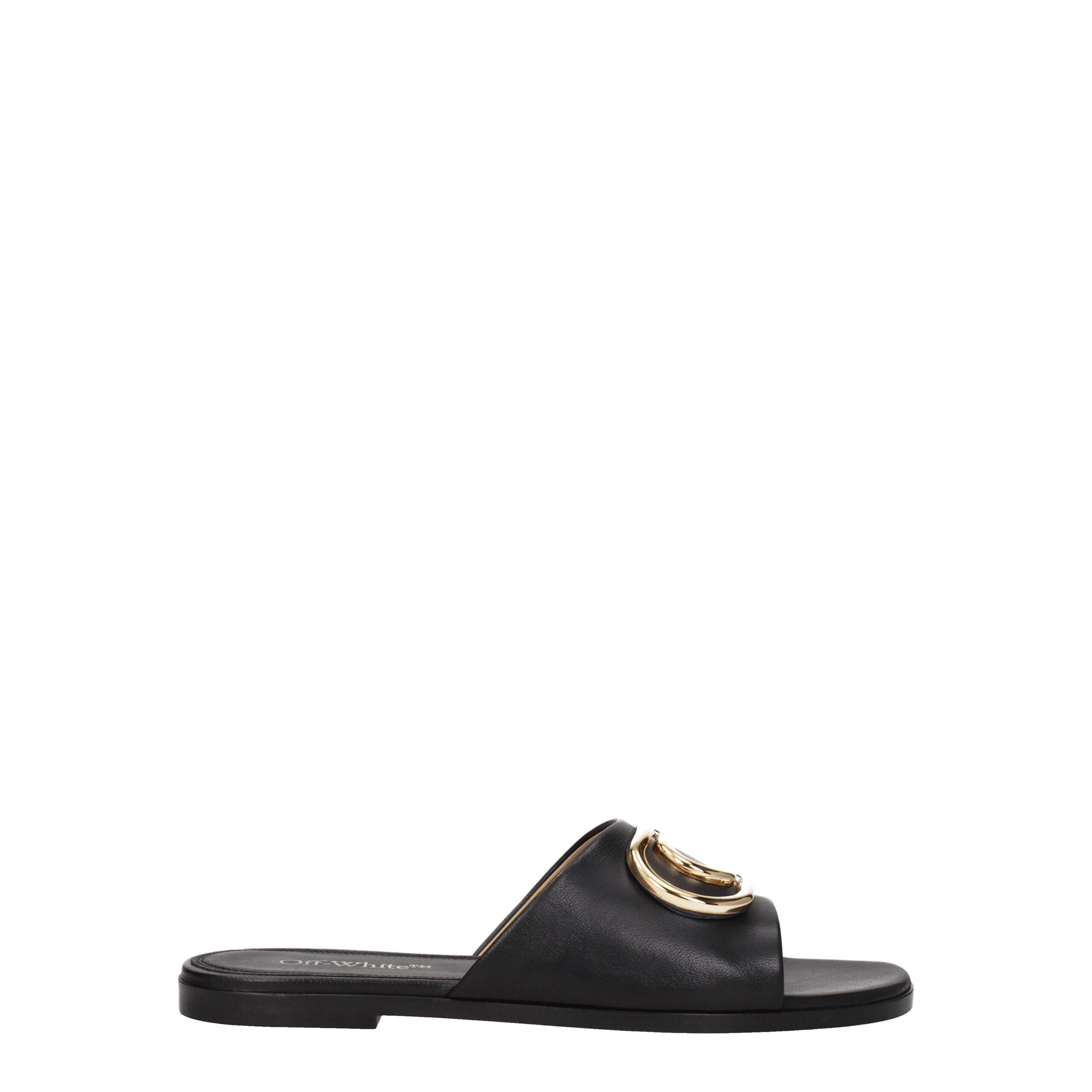 Off-White Elegant Leather Slippers in Black-1