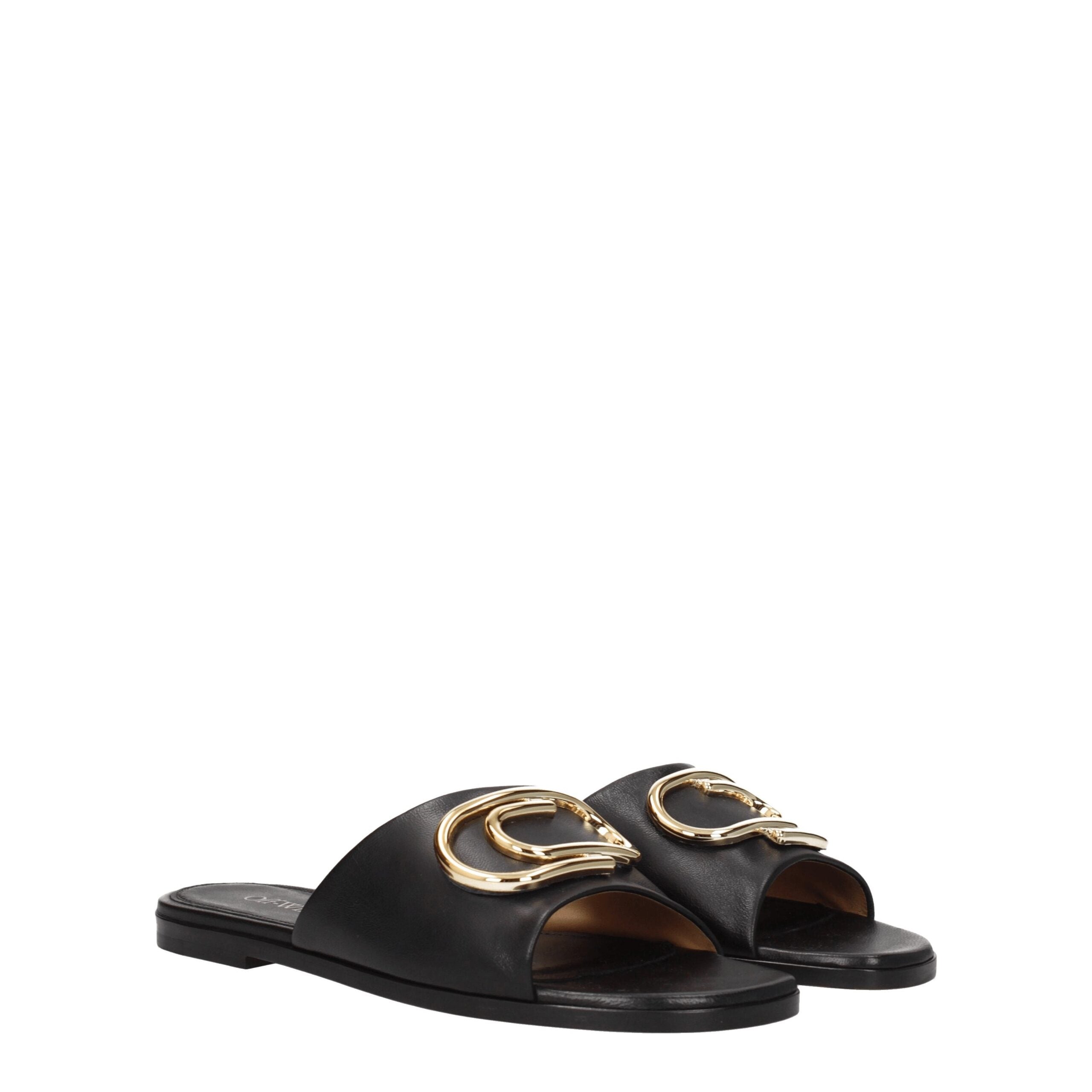 Off-White Elegant Leather Slippers in Black-2