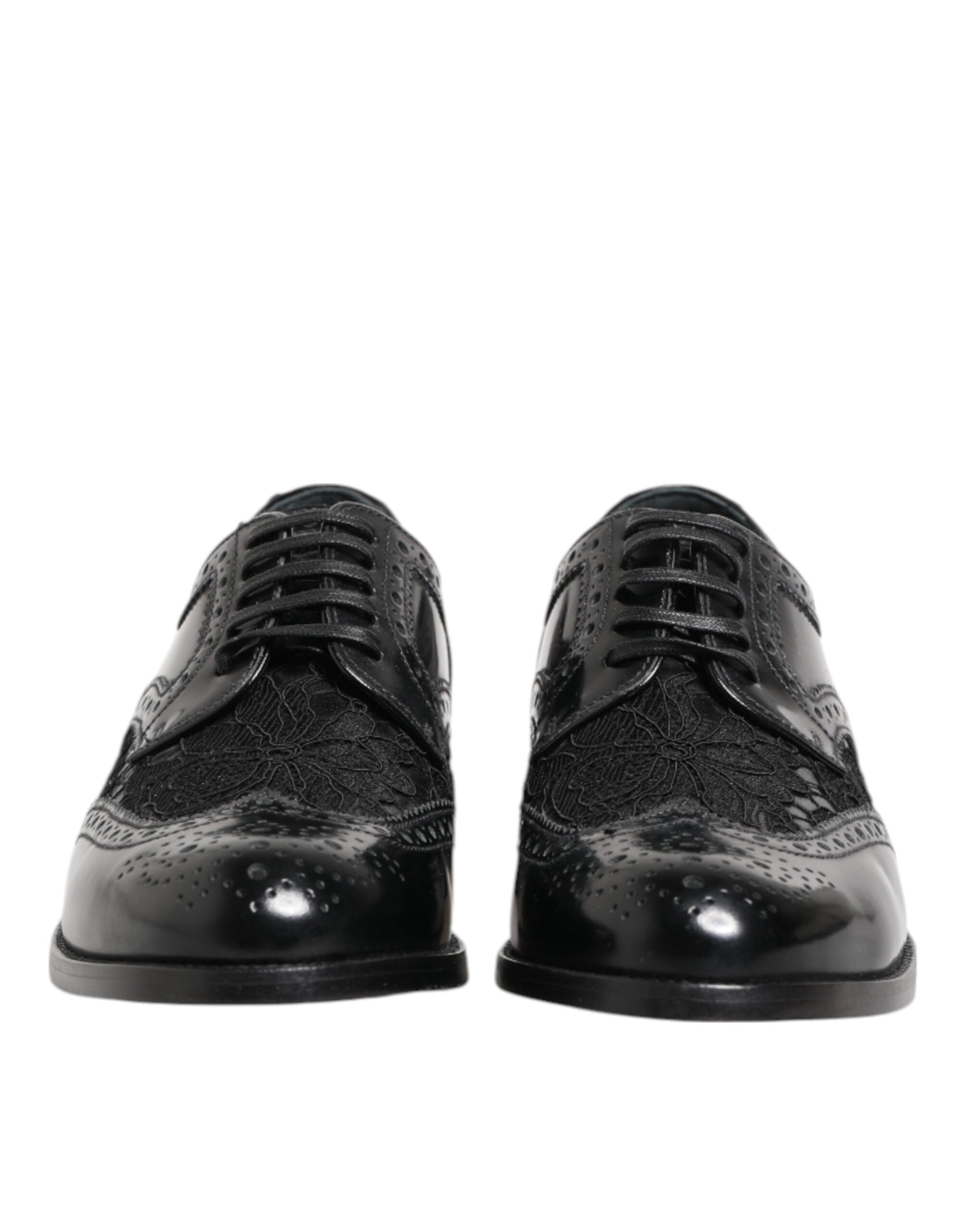 Zapatos formales de vestir con encaje floral de cuero negro de Dolce & Gabbana-3