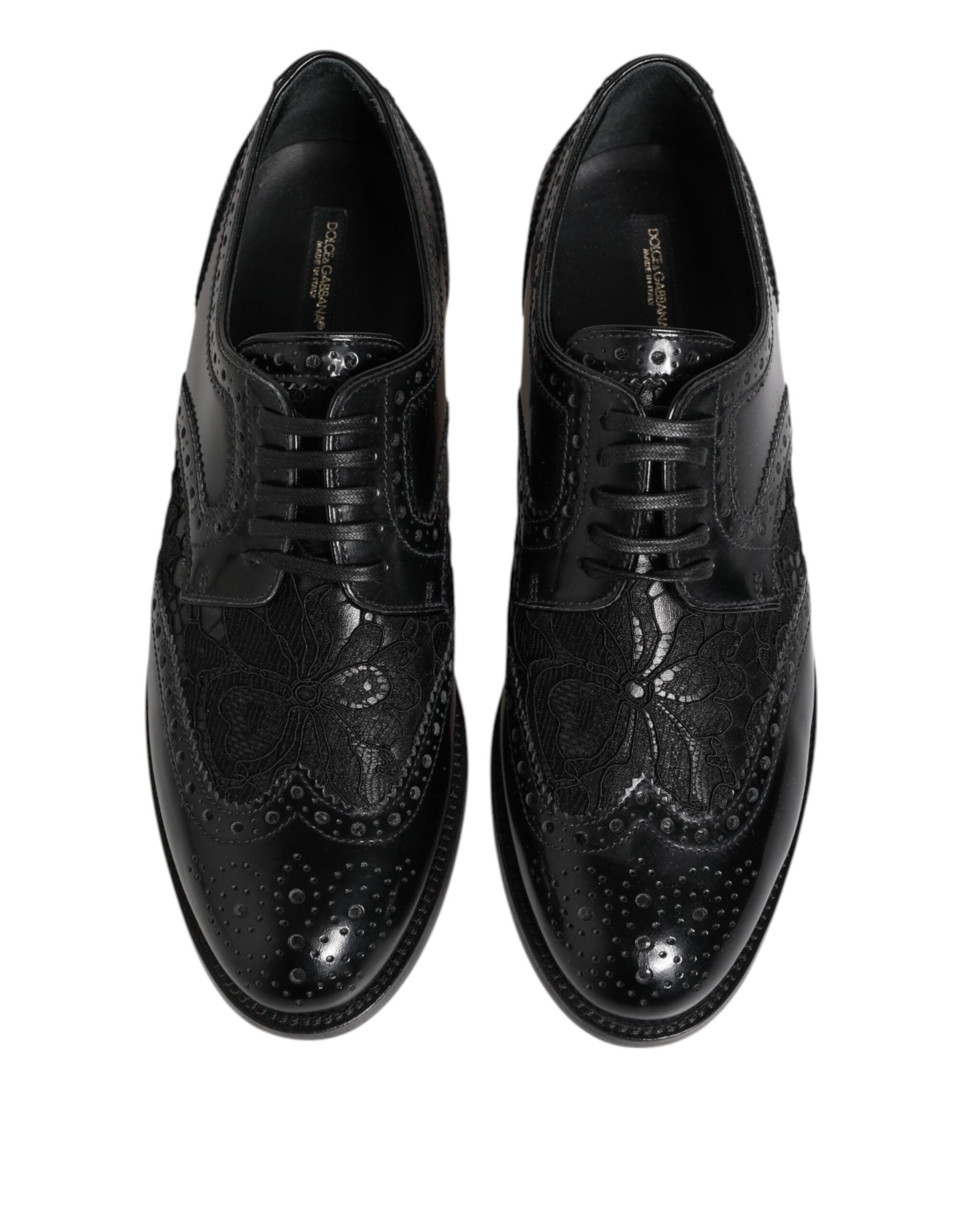 Zapatos formales de vestir con encaje floral de cuero negro de Dolce & Gabbana-4