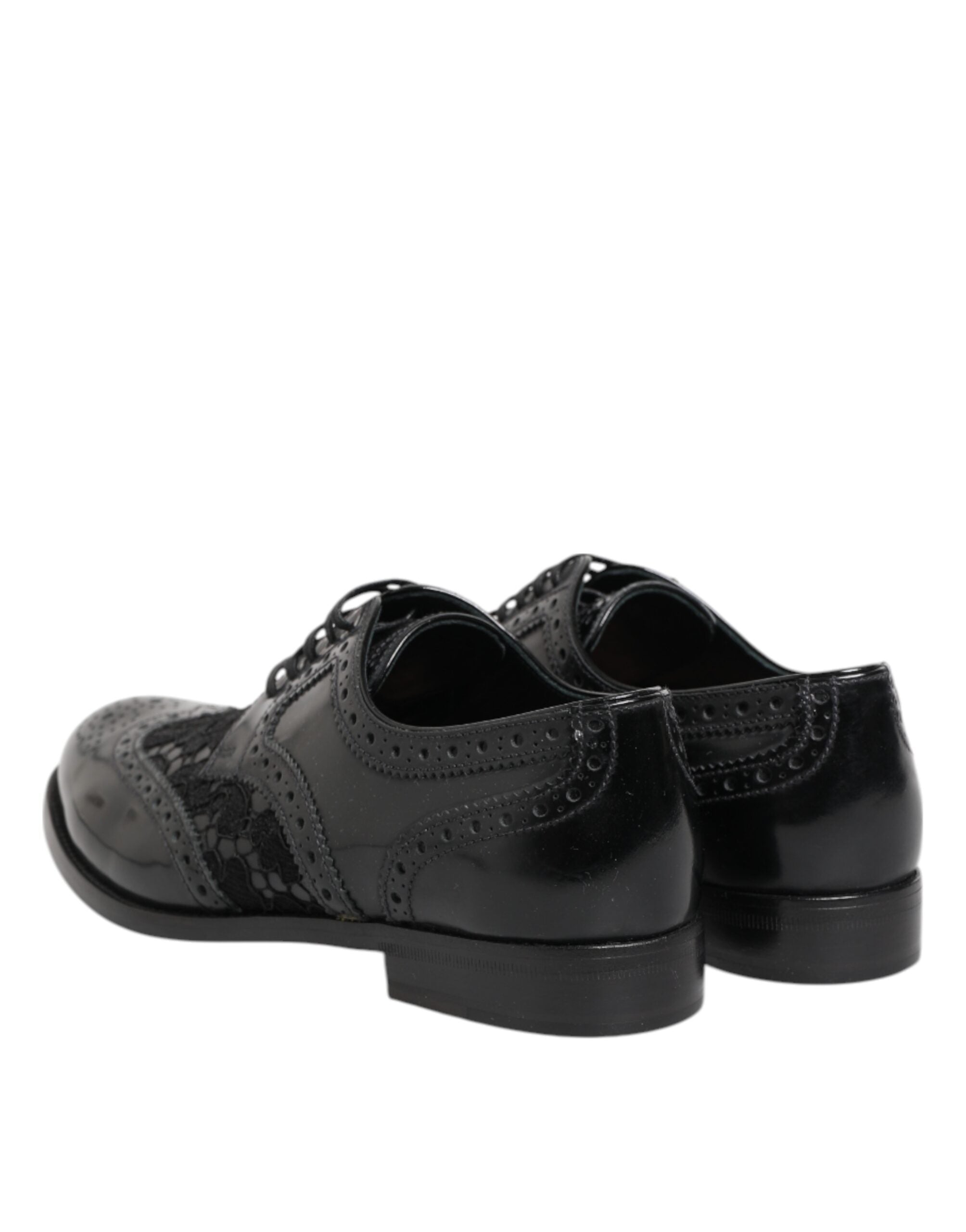 Zapatos formales de vestir con encaje floral de cuero negro de Dolce & Gabbana-6