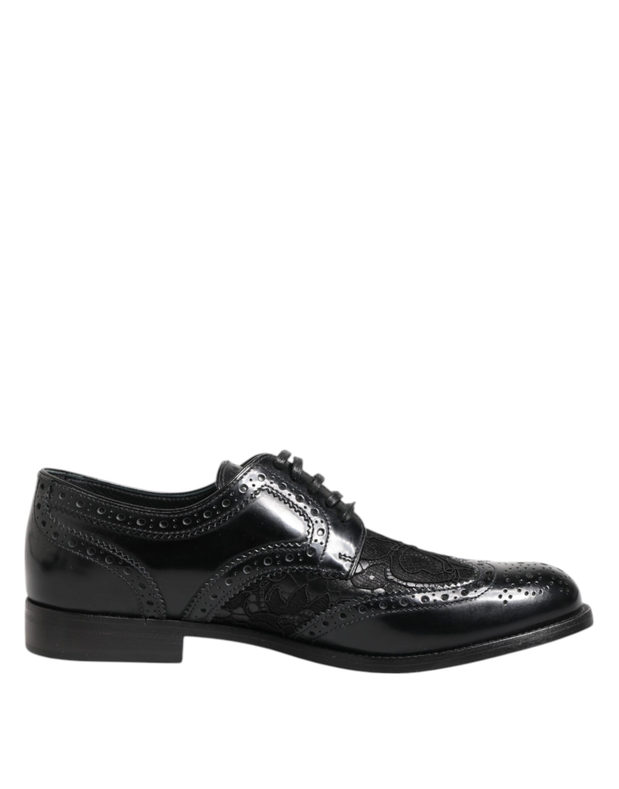 Zapatos formales de vestir con encaje floral de cuero negro de Dolce & Gabbana-2