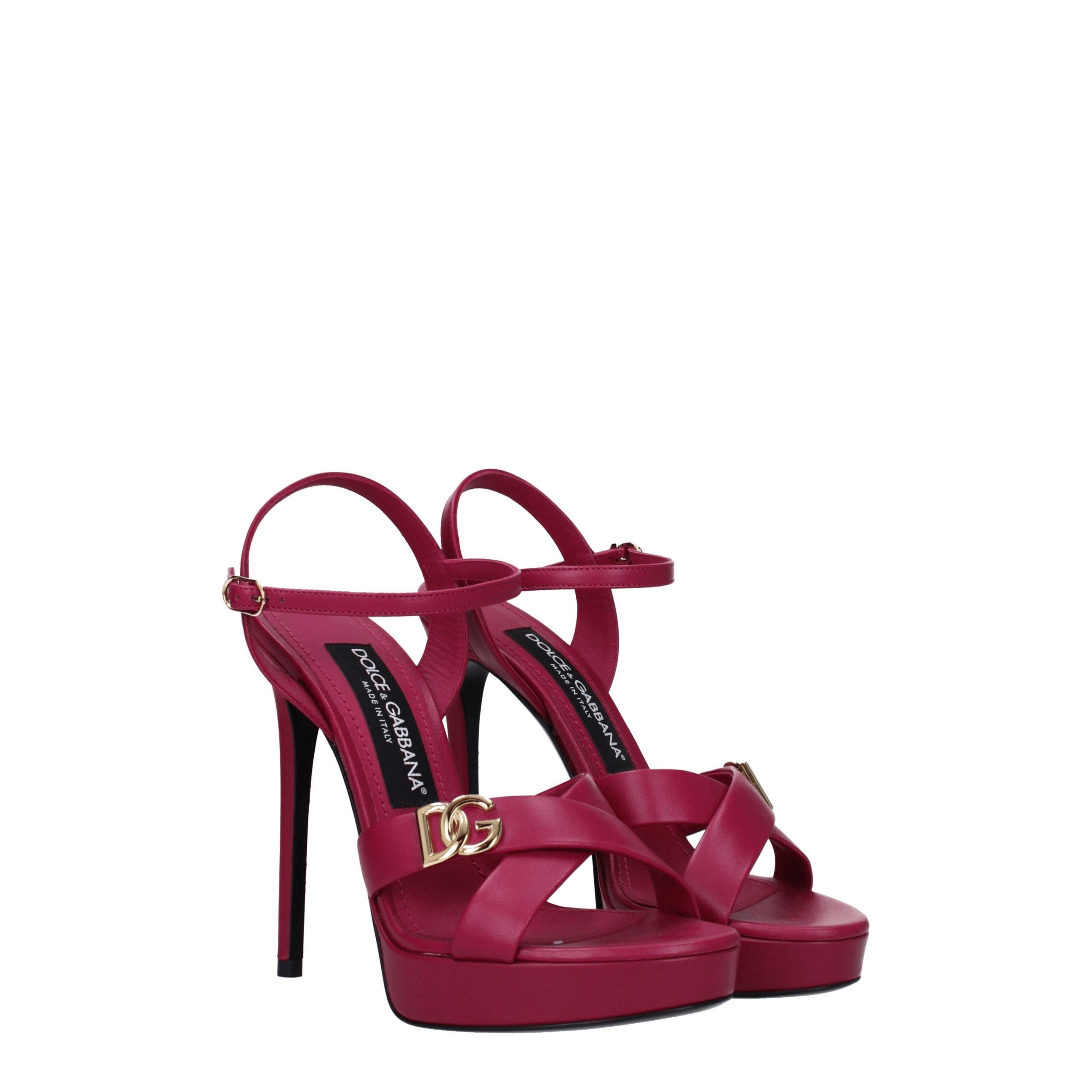 Dolce & Gabbana pink leather platform sandals-2