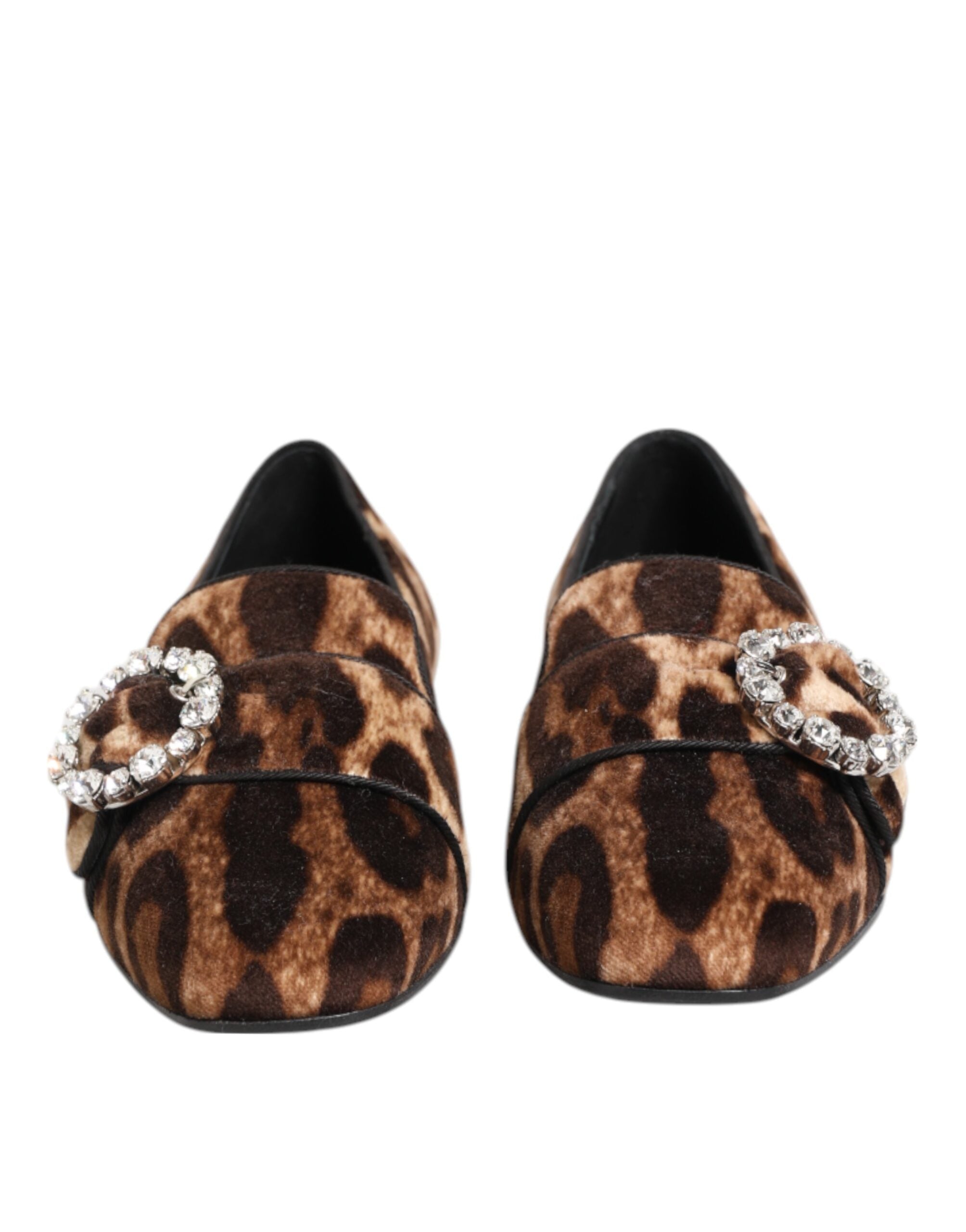 Mocasines planos con cristales y estampado de leopardo marrón de Dolce & Gabbana-3