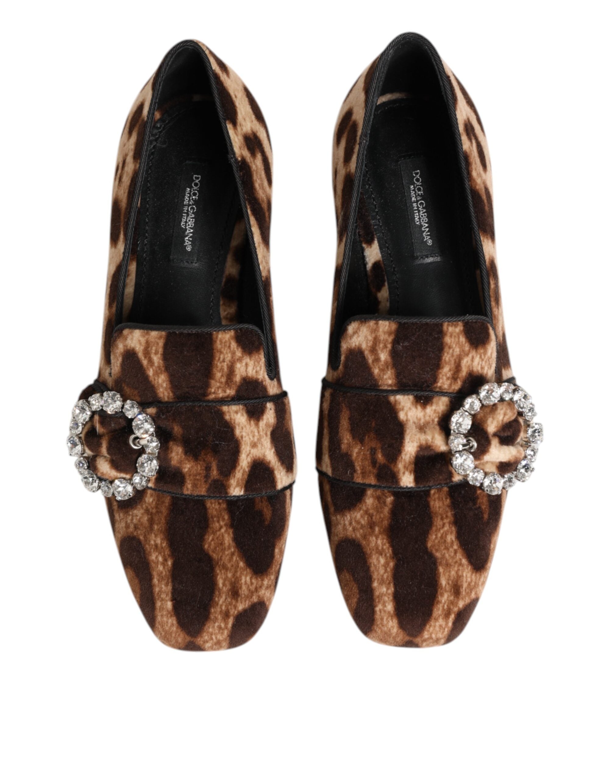Mocasines planos con cristales y estampado de leopardo marrón de Dolce & Gabbana-4