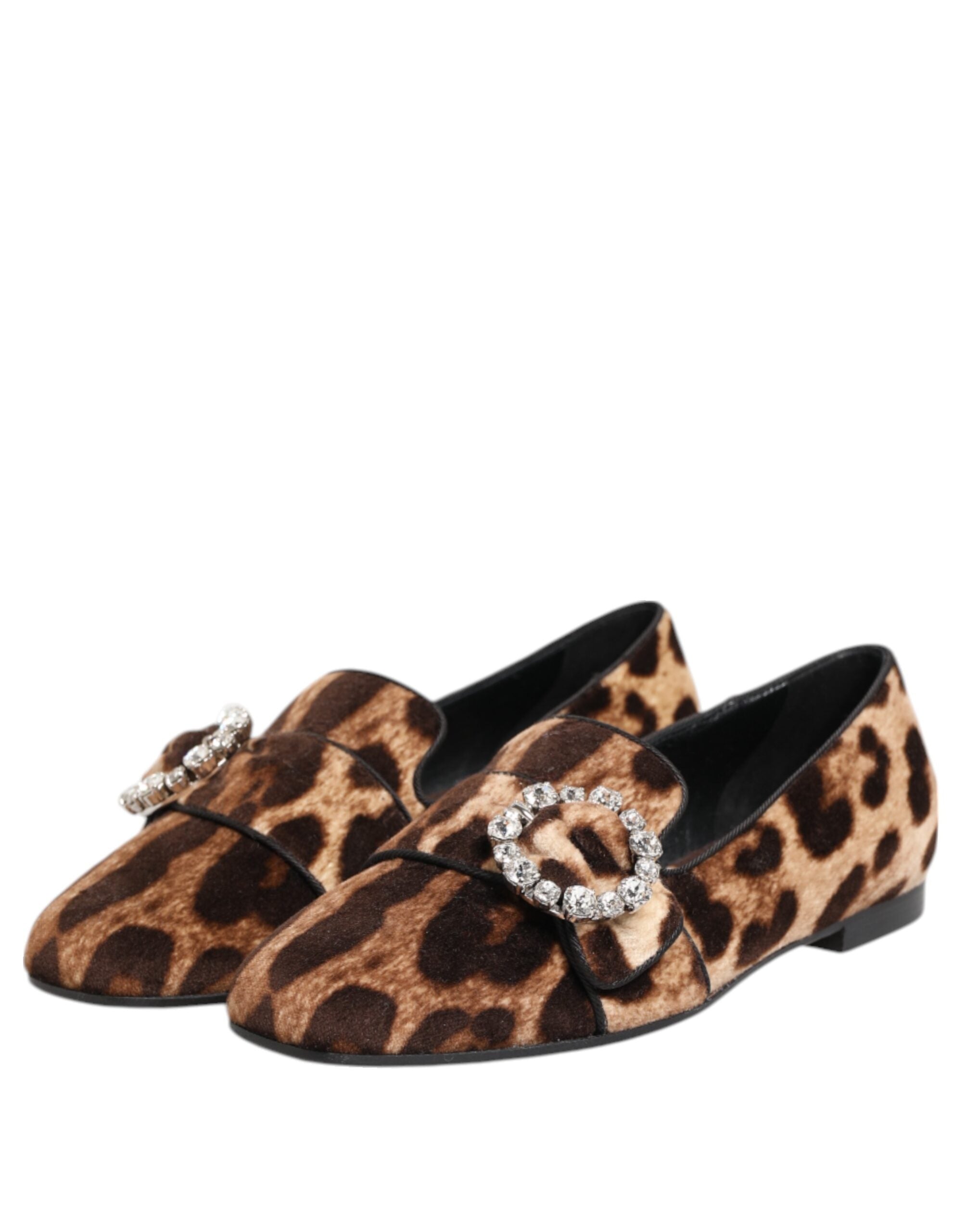 Mocasines planos con cristales y estampado de leopardo marrón de Dolce & Gabbana-5