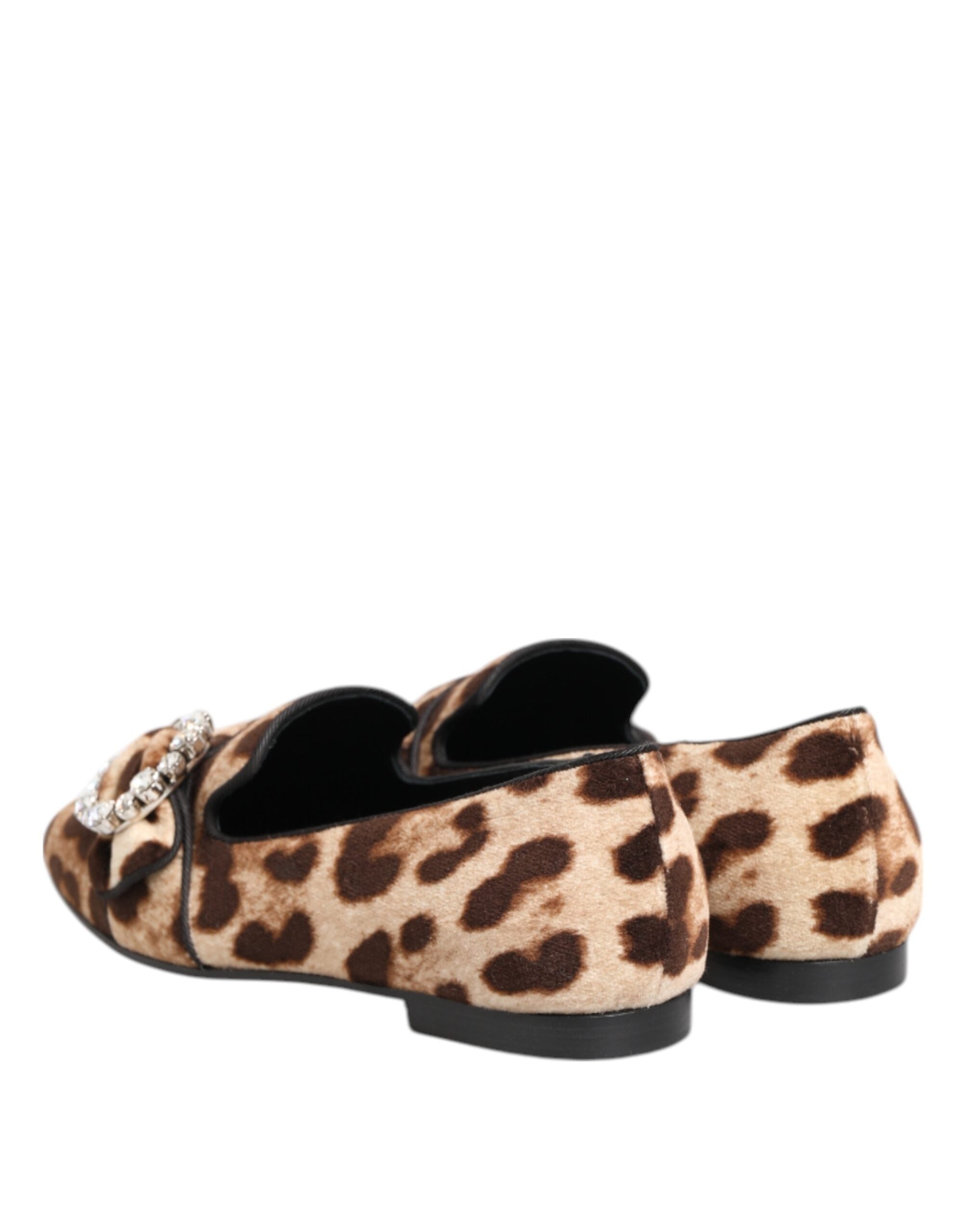 Mocasines planos con cristales y estampado de leopardo marrón de Dolce & Gabbana-6