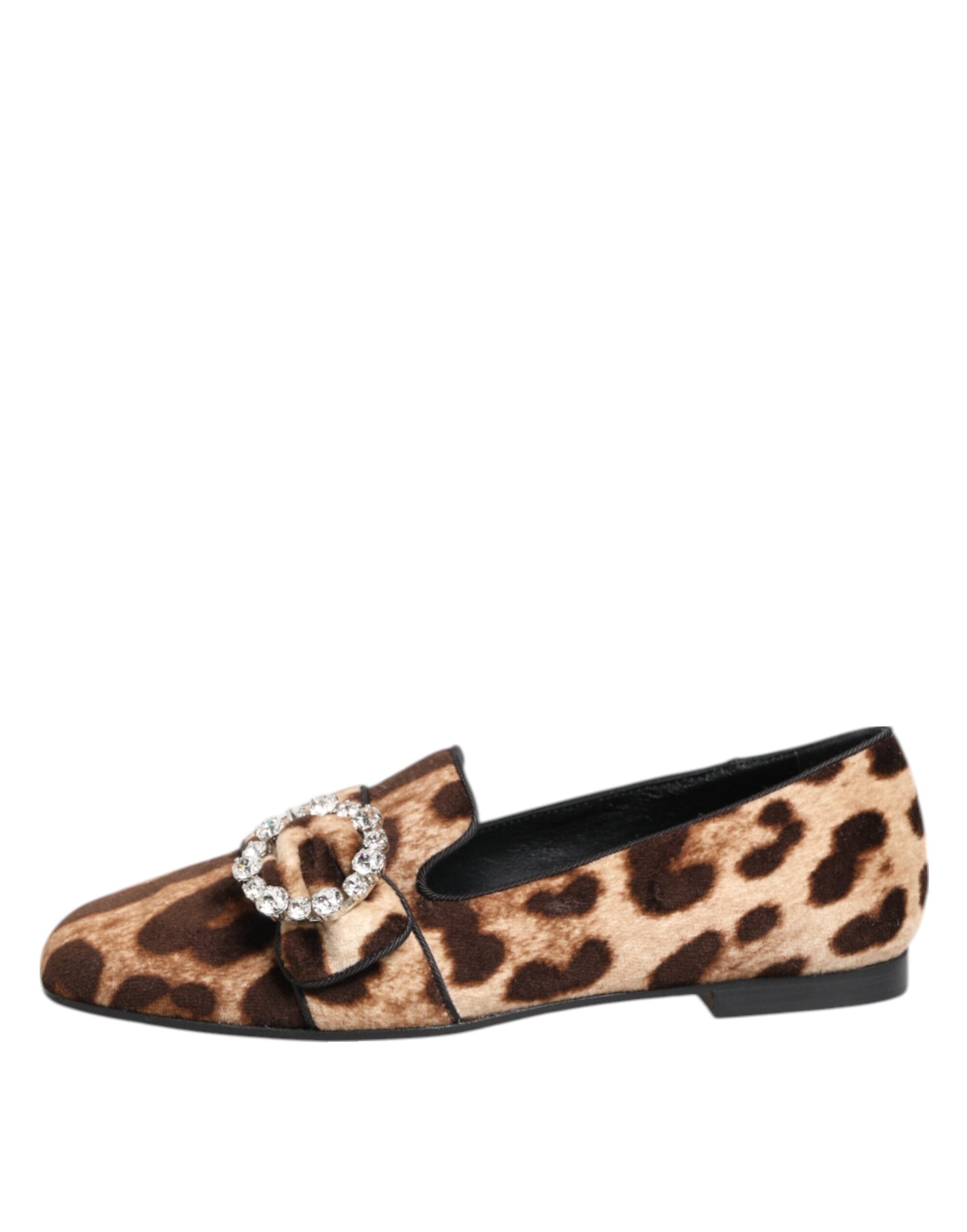 Mocasines planos con cristales y estampado de leopardo marrón de Dolce & Gabbana-7