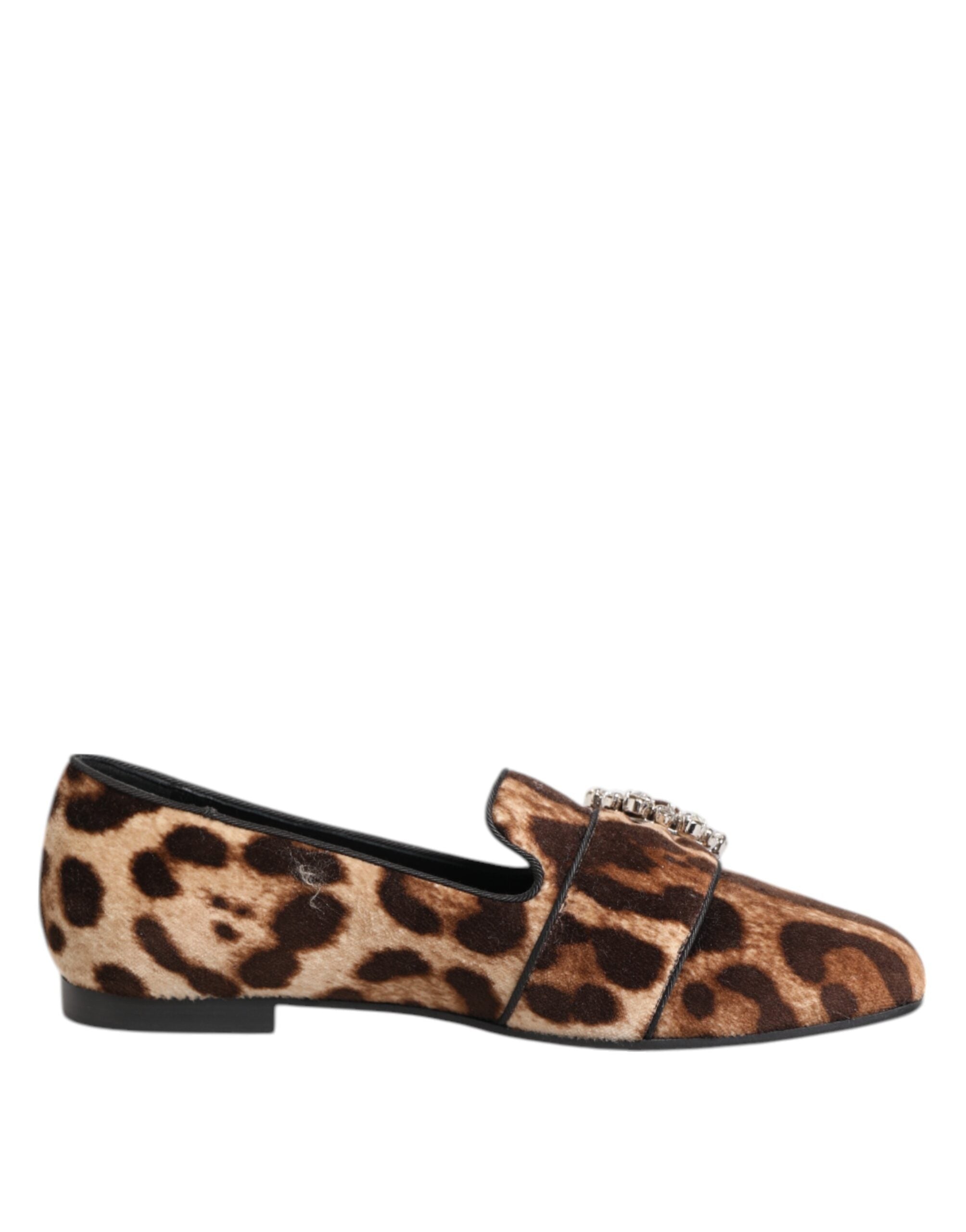 Mocasines planos con cristales y estampado de leopardo marrón de Dolce & Gabbana-2