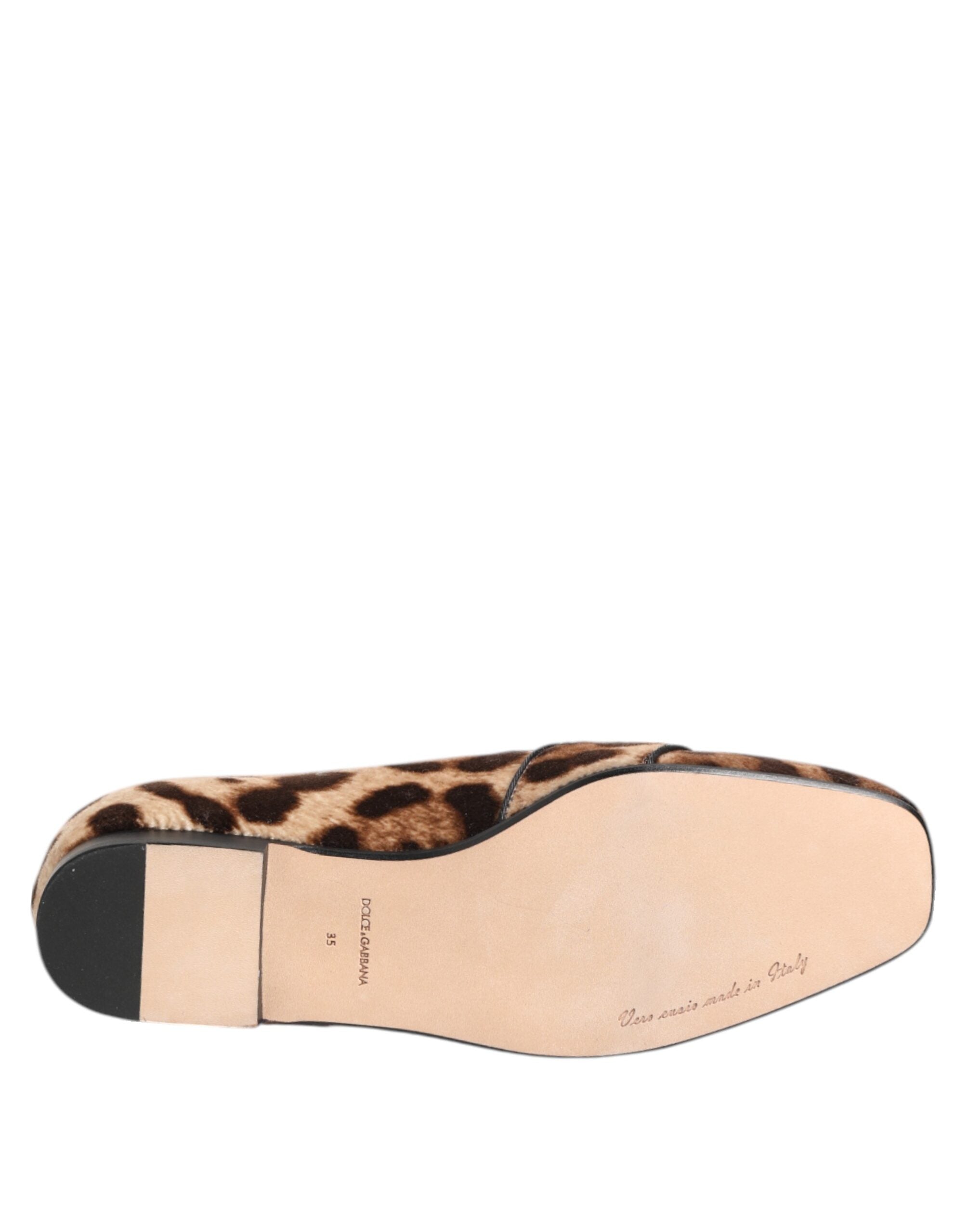 Mocasines planos con cristales y estampado de leopardo marrón de Dolce & Gabbana-8