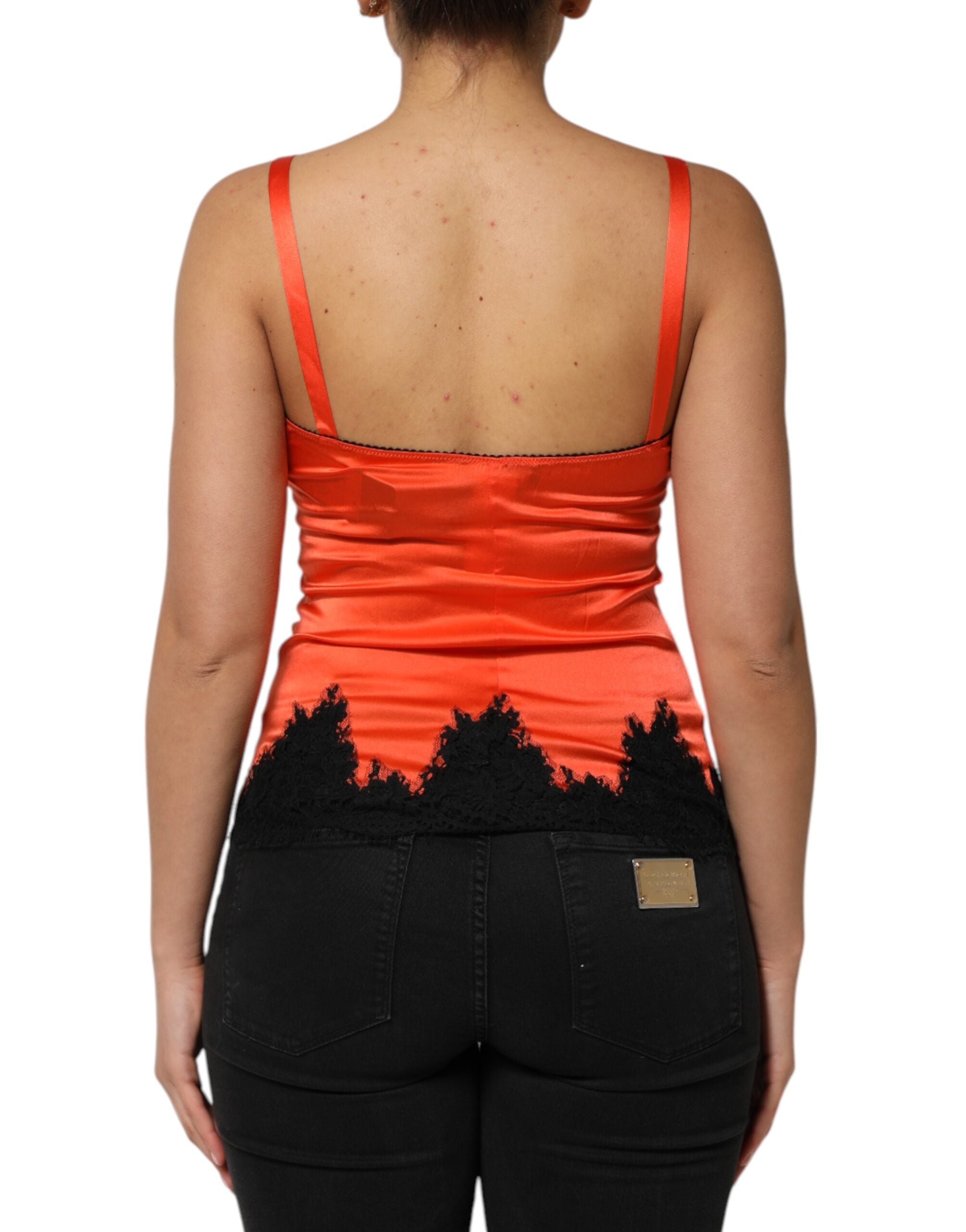 Top de seda sin mangas con ribete de encaje rojo y negro de Dolce & Gabbana-4