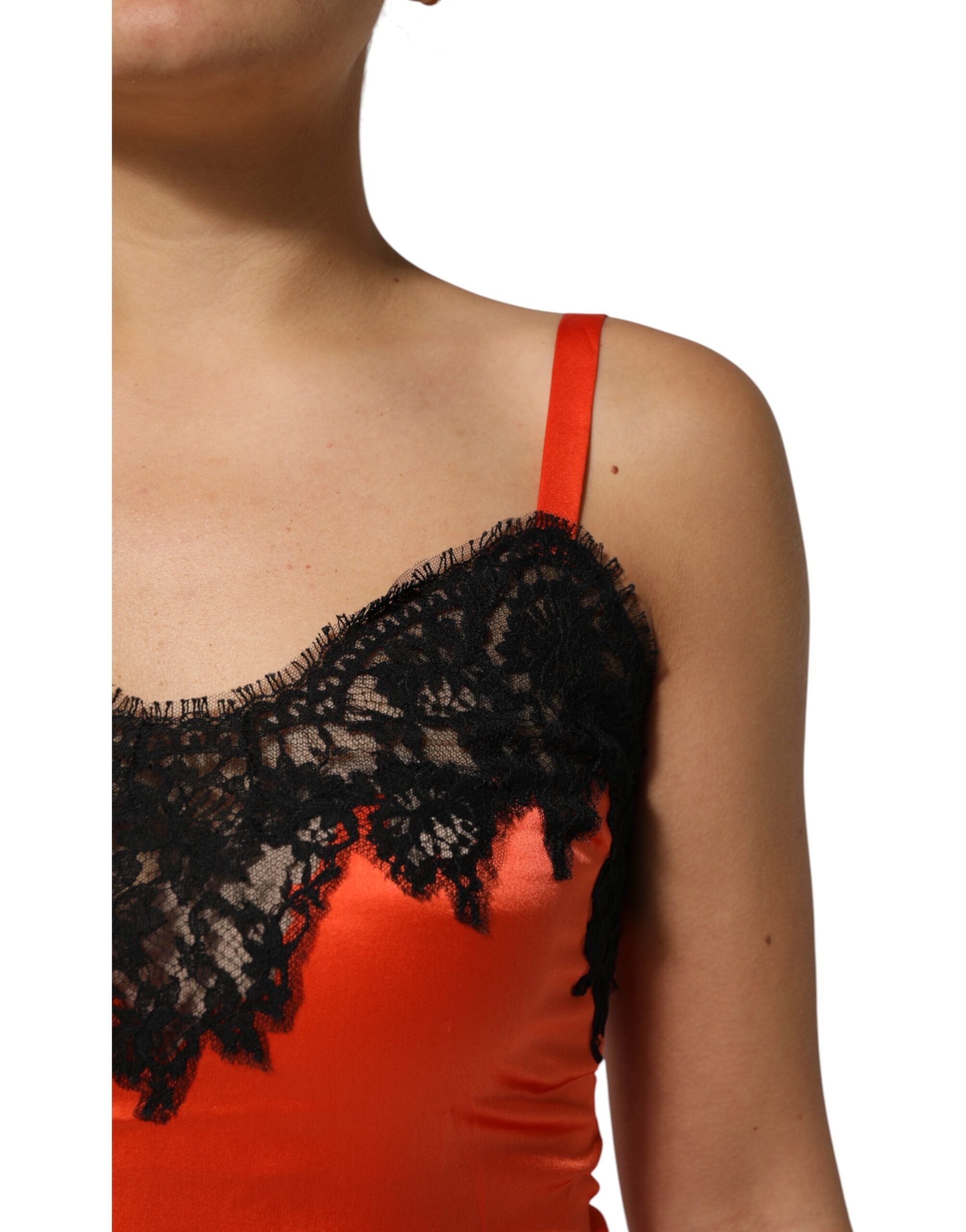 Top de seda sin mangas con ribete de encaje rojo y negro de Dolce & Gabbana-5