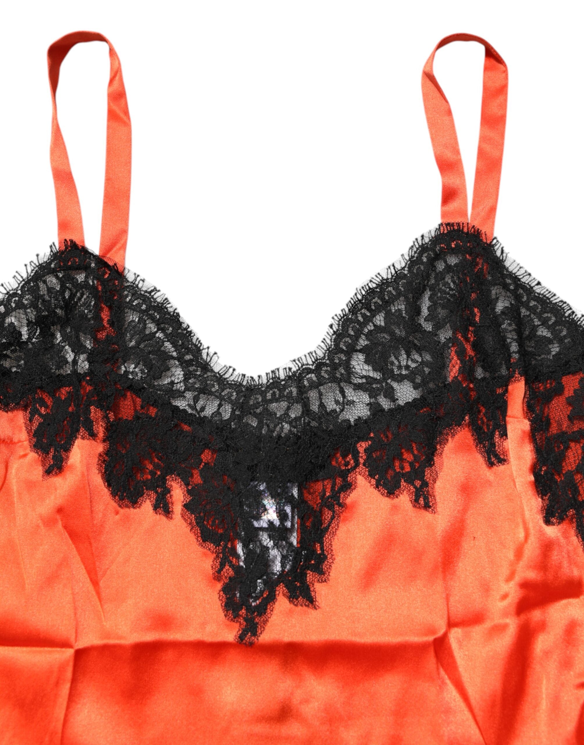 Top de seda sin mangas con ribete de encaje rojo y negro de Dolce & Gabbana-7