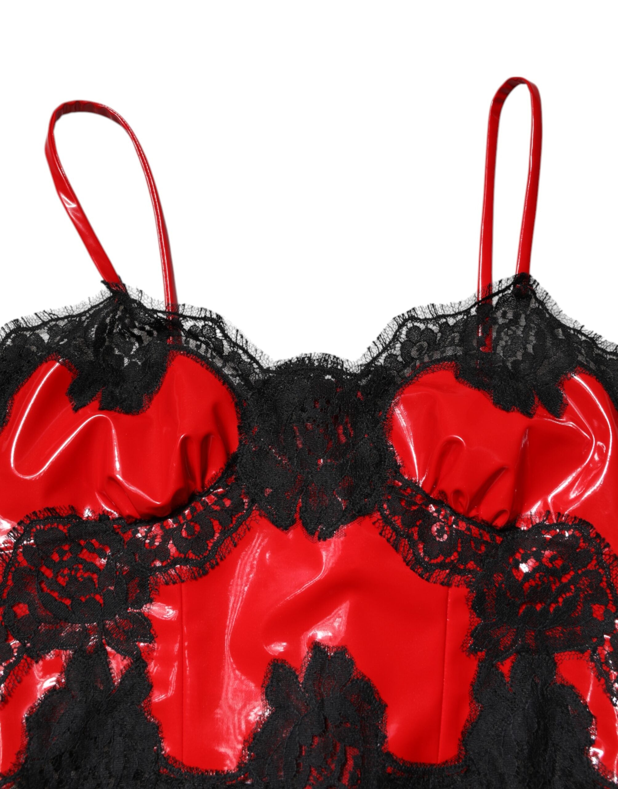 Dolce & Gabbana Red and black lace-trimmed sleeveless polyester tank top-6
