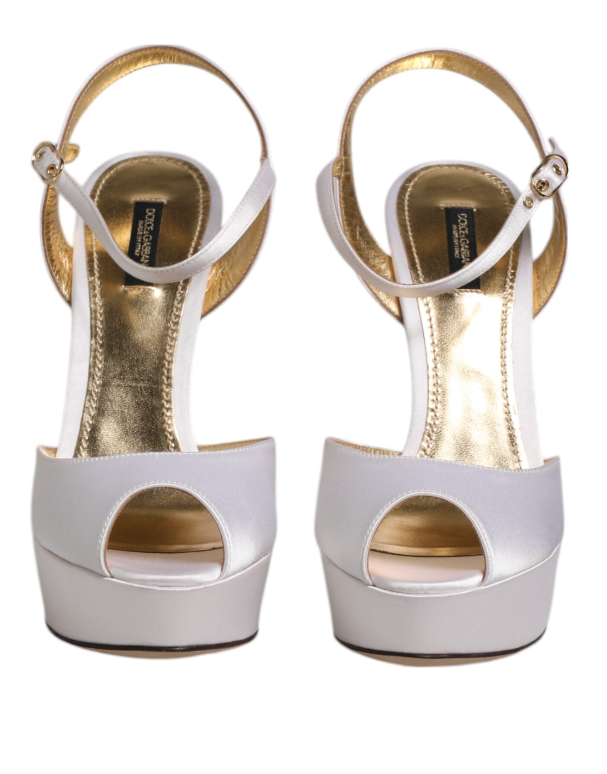 Dolce & Gabbana Weiß Satin Plateau Heels Sandalen Schuhe-3